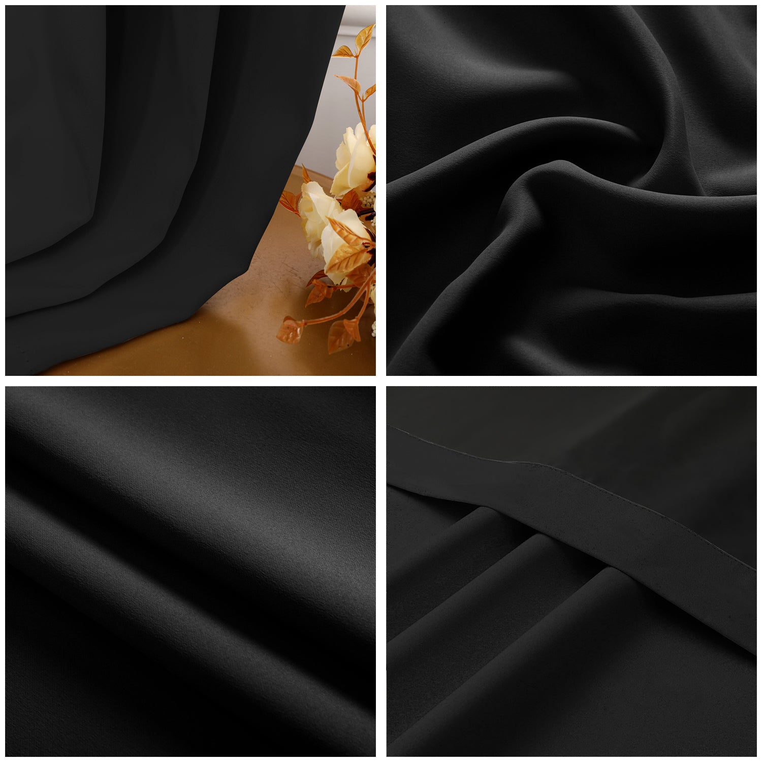 Black Eyelet Total Blackout Thermal Curtains - 46 x 54 Inch Drop - 2 Panel Image 2