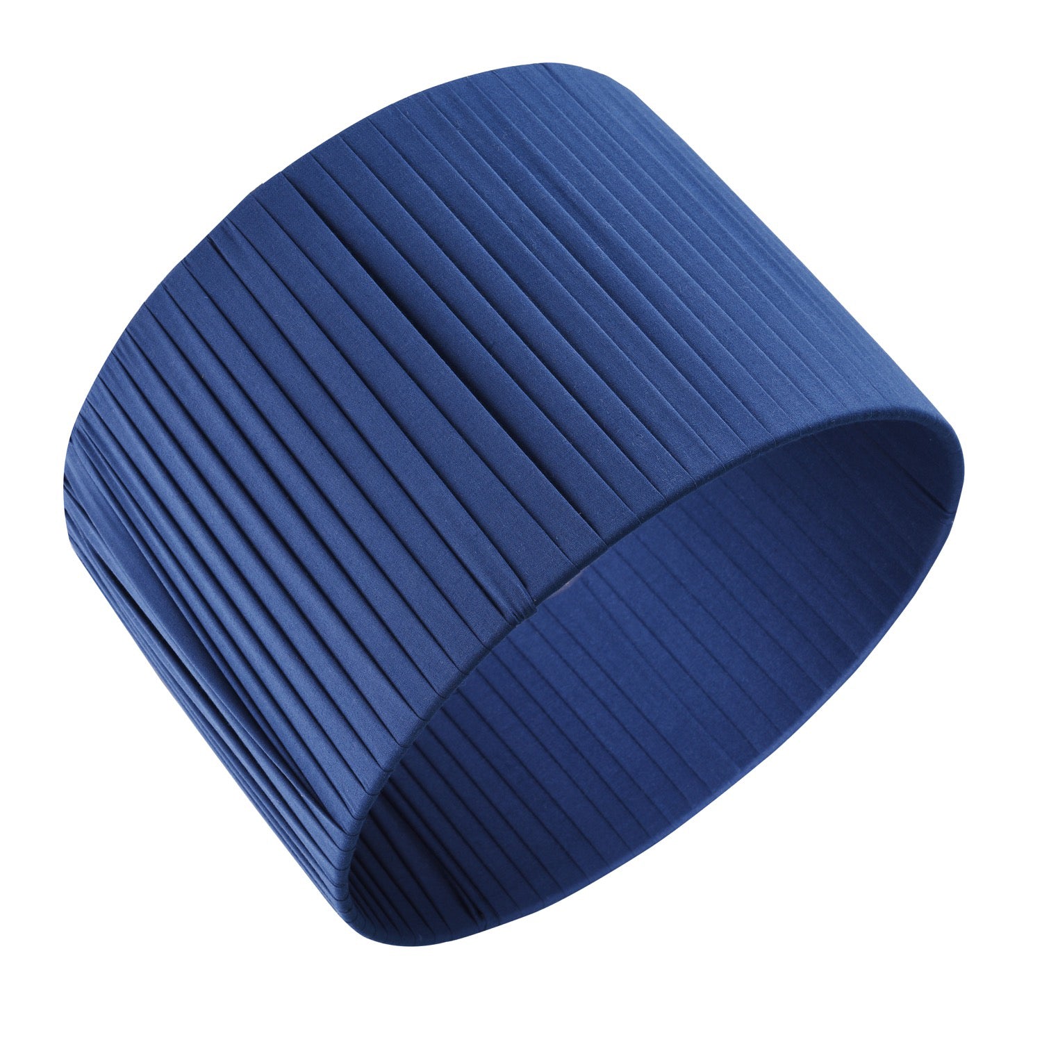 Modern Chic Designer Double Pleated Navy Blue Cotton Fabric 10" Drum Lampshade Image 4