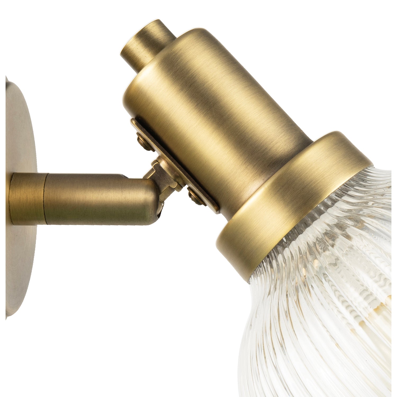 Classy Antique Brass Switched Wall Light with Clear Ribbed Glass Shade Image 5