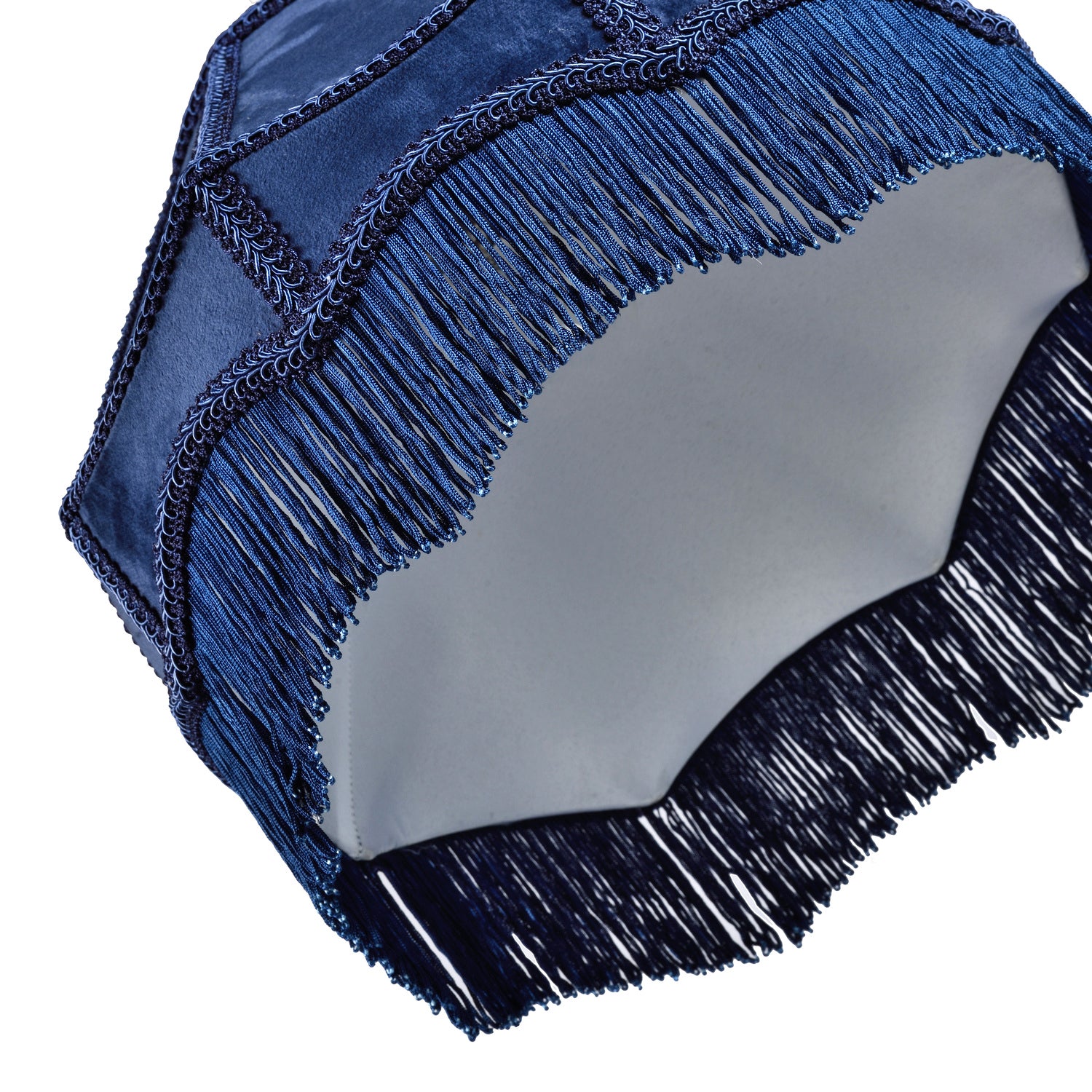 Traditional Victorian Empire Lampshade in Midnight Blue Velvet with Tassels Image 4