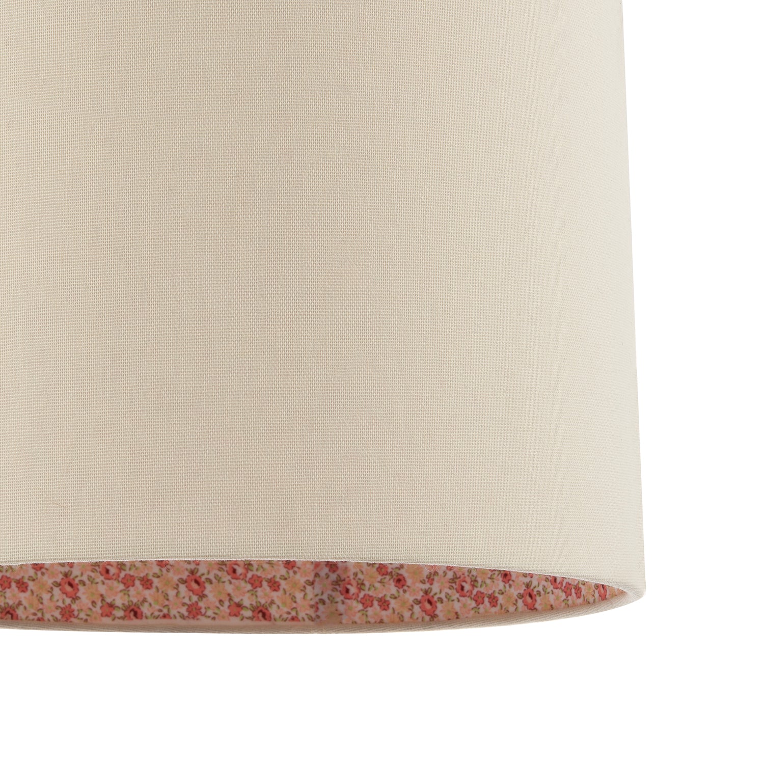 Cream Linen Lamp Shade with Inner Pink and Red Floral Fabric Lining Image 4