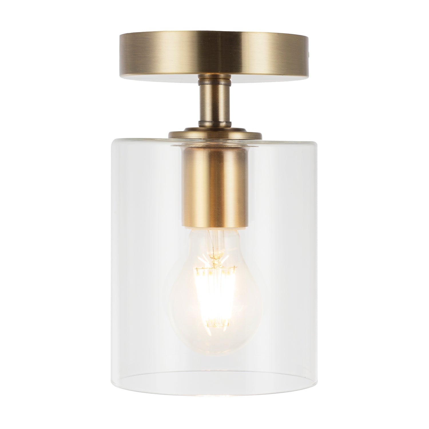 Antique Brass Compact Ceiling Light Fitting with Clear Glass Shade Image 3