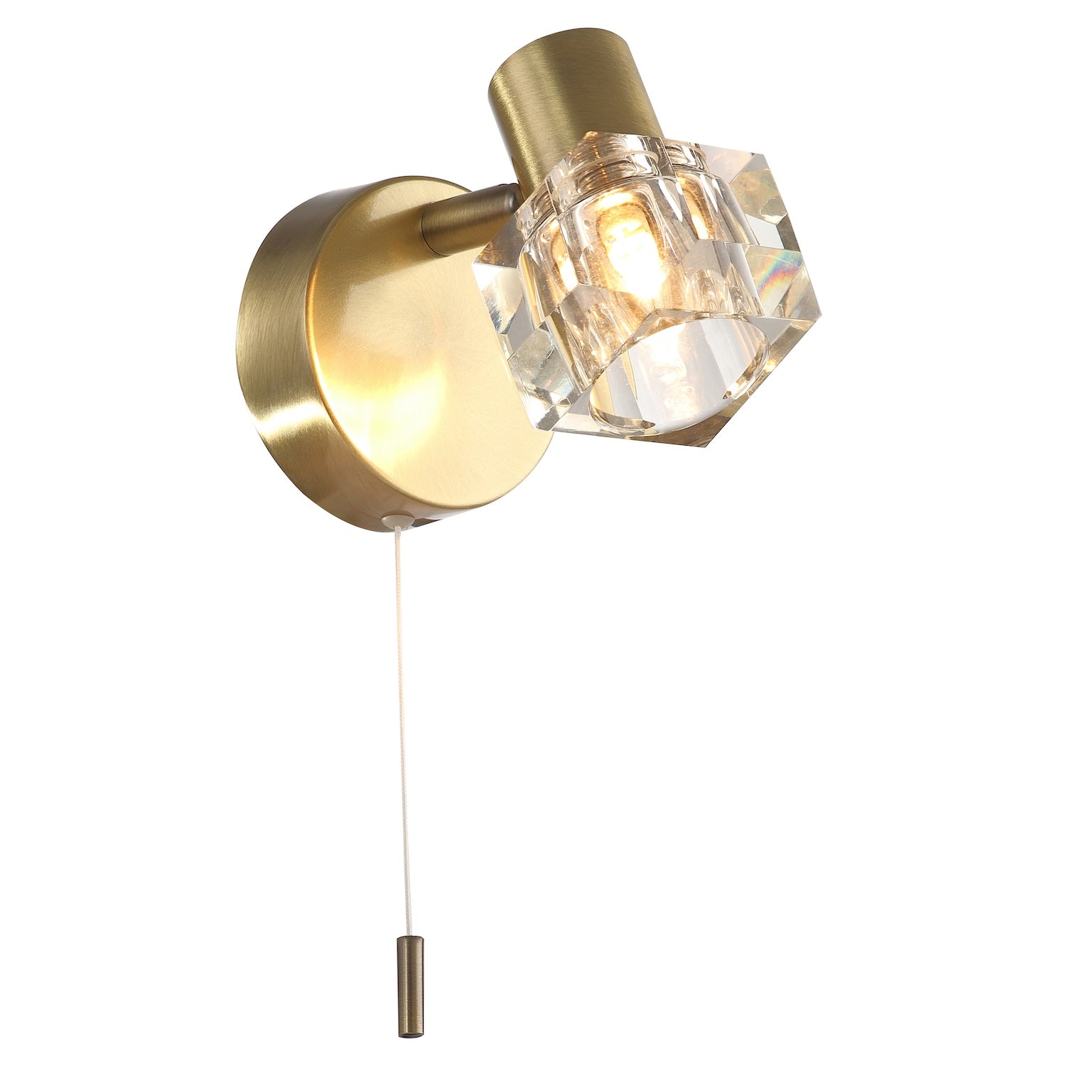 Modern Antique Brass Wall Light with Chunky Square Ice Cube Glass Shade Image 1