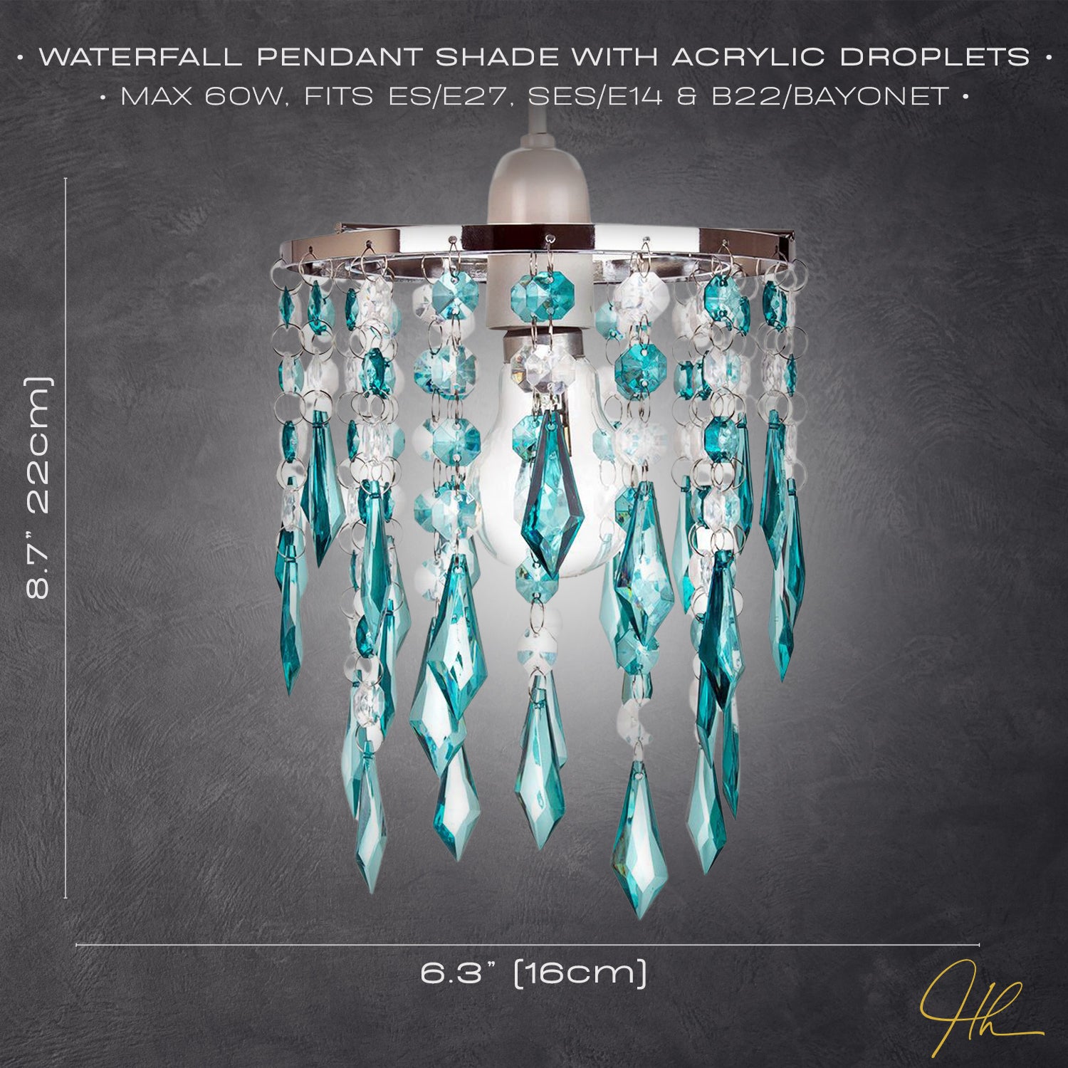 Modern Waterfall Design Pendant Shade with Clear/Teal Acrylic Drops and Beads Image 5