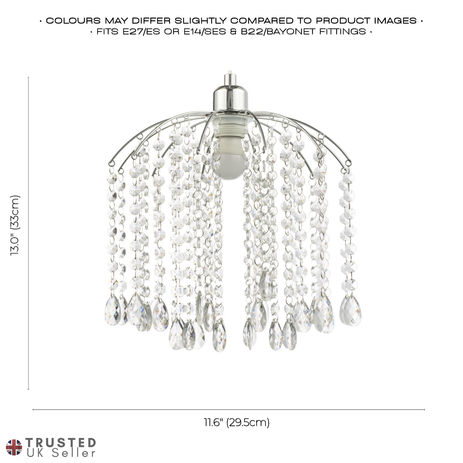 Waterfall Pendant Lamp Shade with Clear Acrylic Droplets and Chrome Metal Frame Image 6