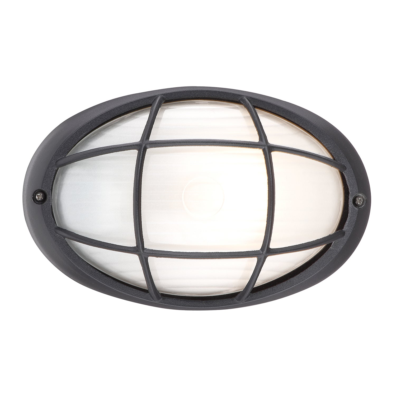 Industrial Matt Black Cast Aluminium Outdoor Oval Wall Light with Grid Design Image 1