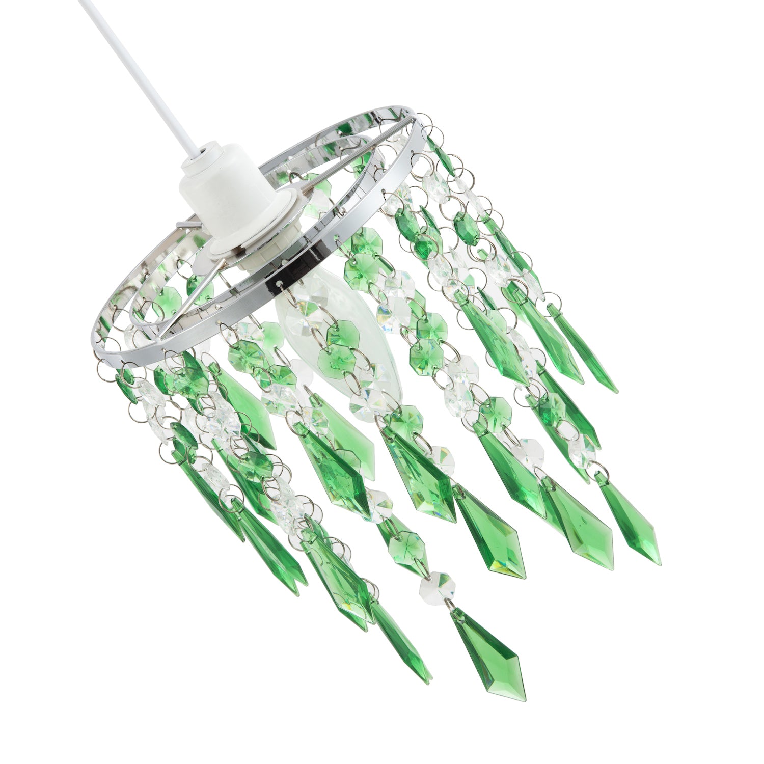 Modern Waterfall Design Pendant Shade with Clear/Emerald Acrylic Drops and Beads Image 3