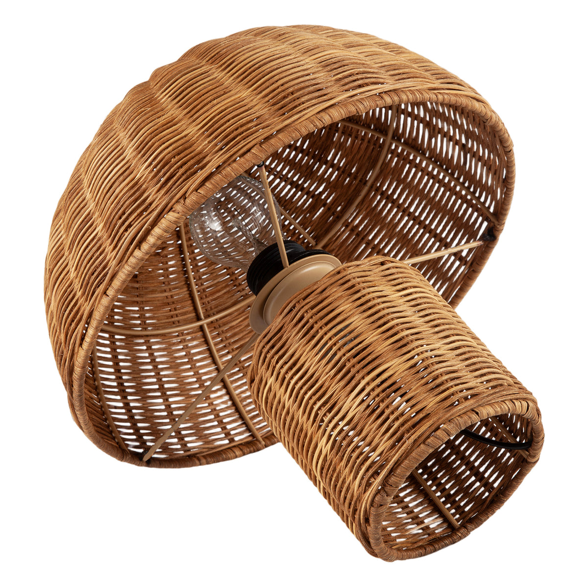 Stylish Natural Rattan Mushroom Table Lamp with Woven Domed Shade Image 4
