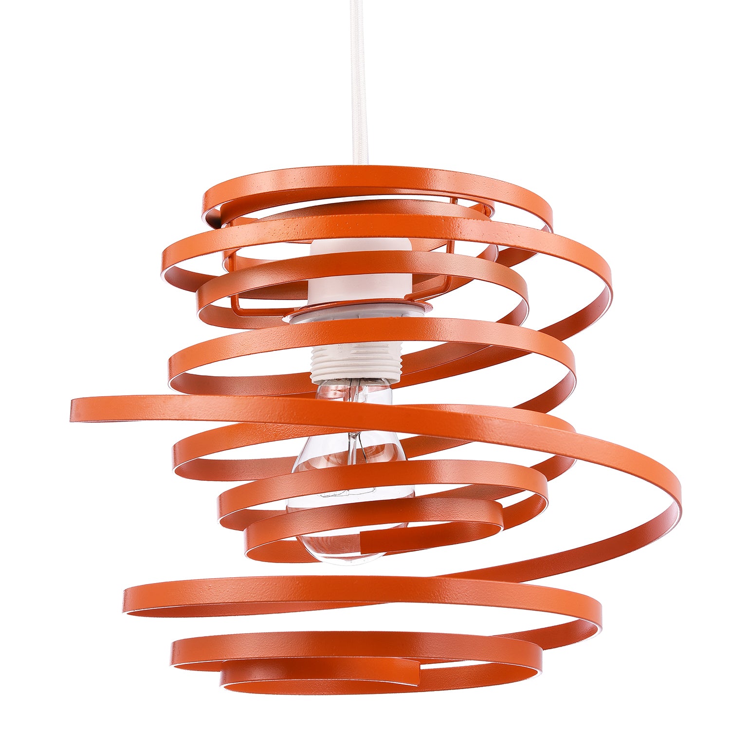 Contemporary Orange Gloss Metal Double Ribbon Spiral Swirl Ceiling Light Pendant Image 2