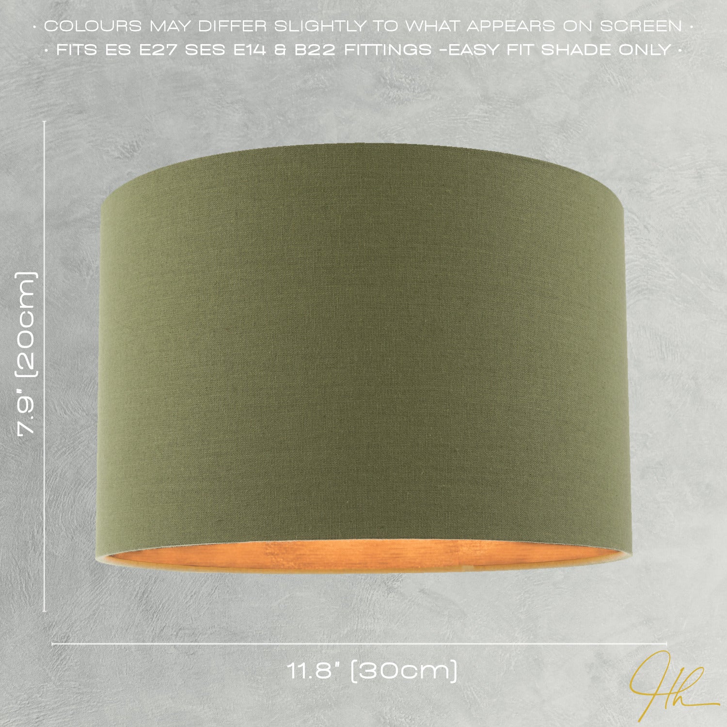 Sleek Olive Green Lamp Shade in Linen Fabric with Bronze Resin Inner Image 6