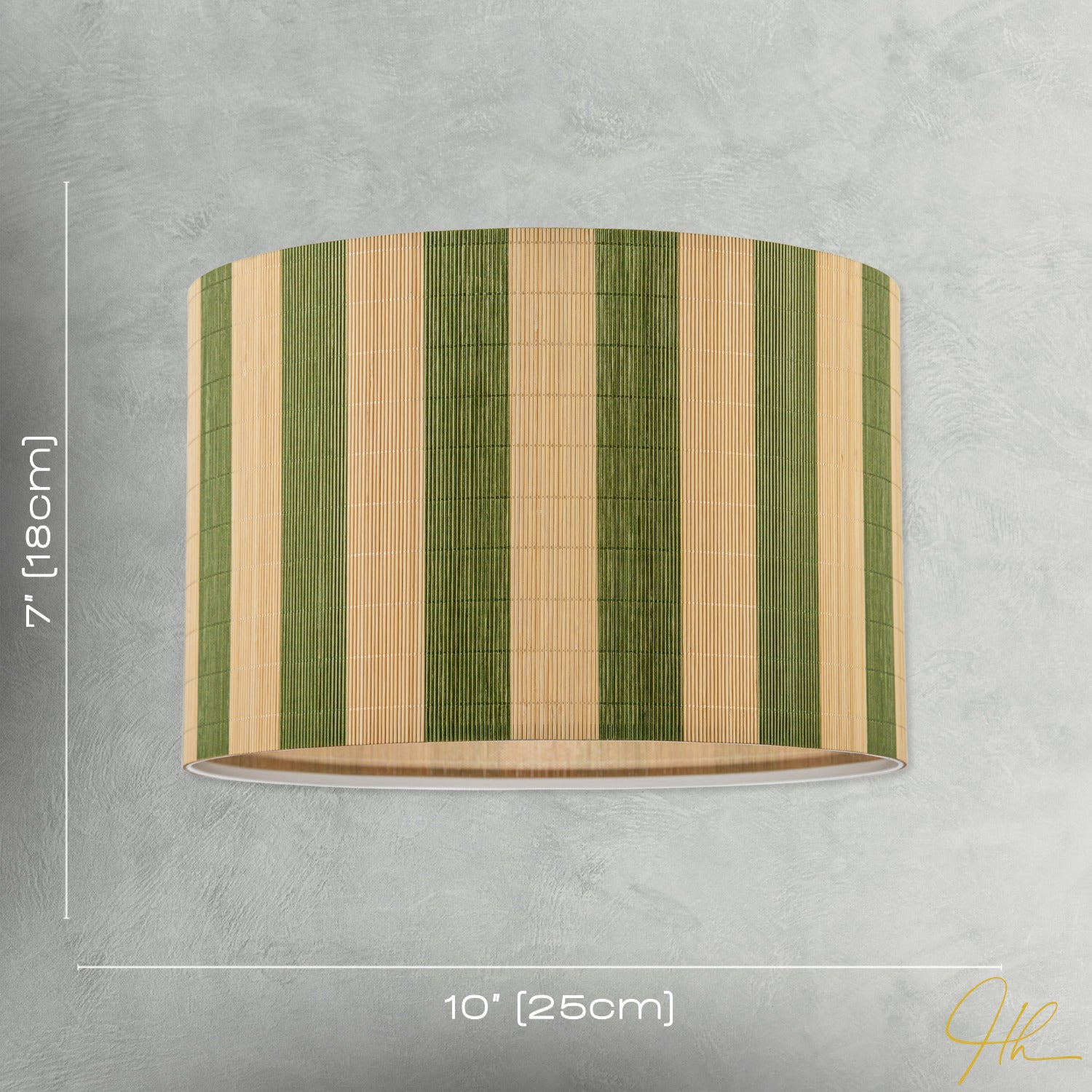Chic Natural Brown Bamboo Lamp Shade with Garden Olive Green Stripes Image 7