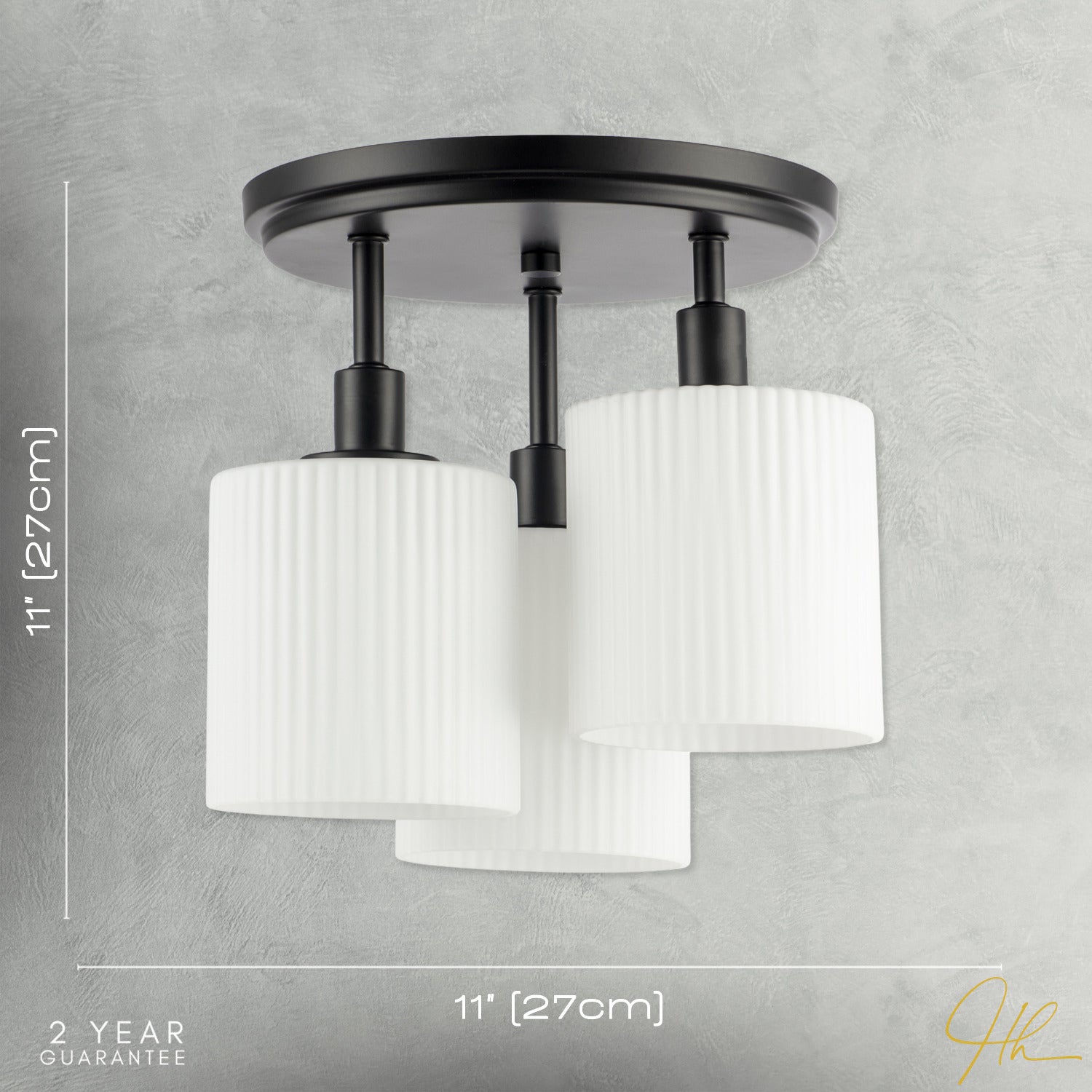 Designer Matte Black Semi Flush Ceiling Light with Fluted Shades Image 7