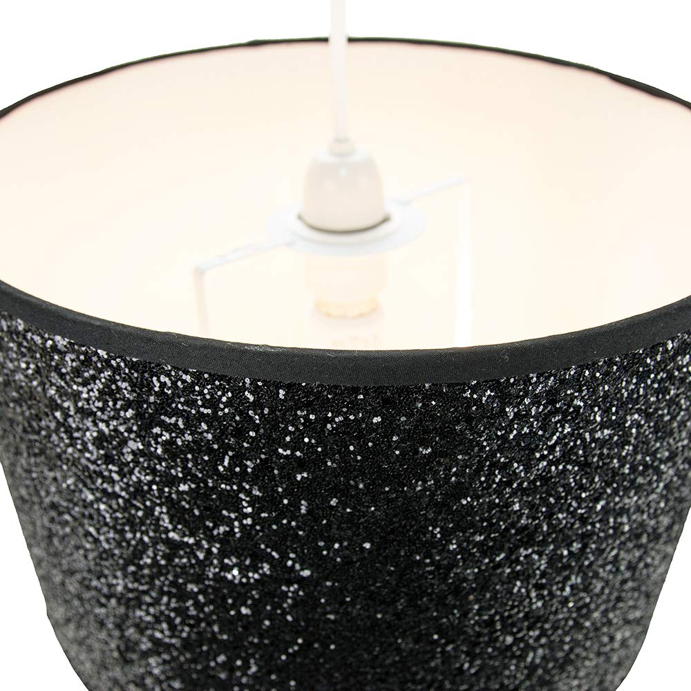 Modern and Designer Bright Black Glitter Fabric Pendant/Lamshade 25cm Wide Image 3