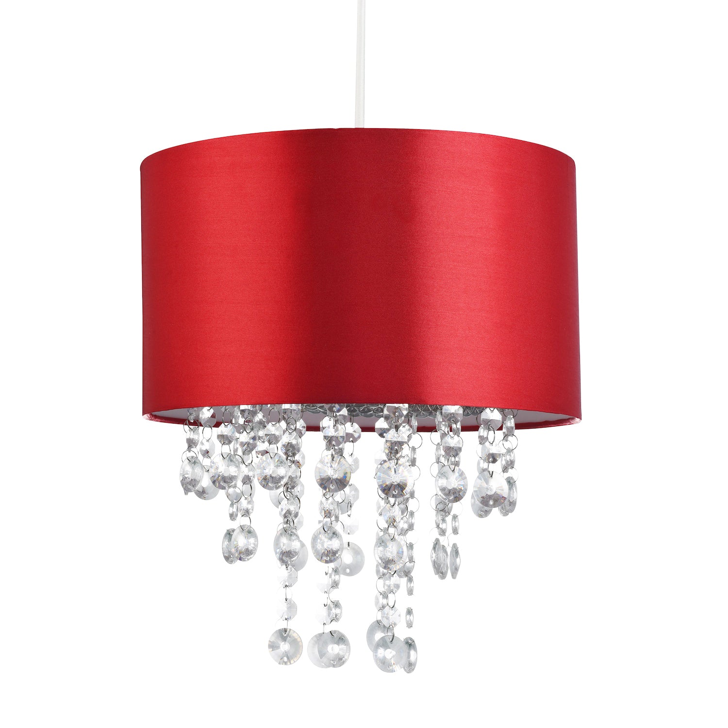 Modern Red Satin Fabric Pendant Light Shade with Transparent Acrylic Droplets Image 1