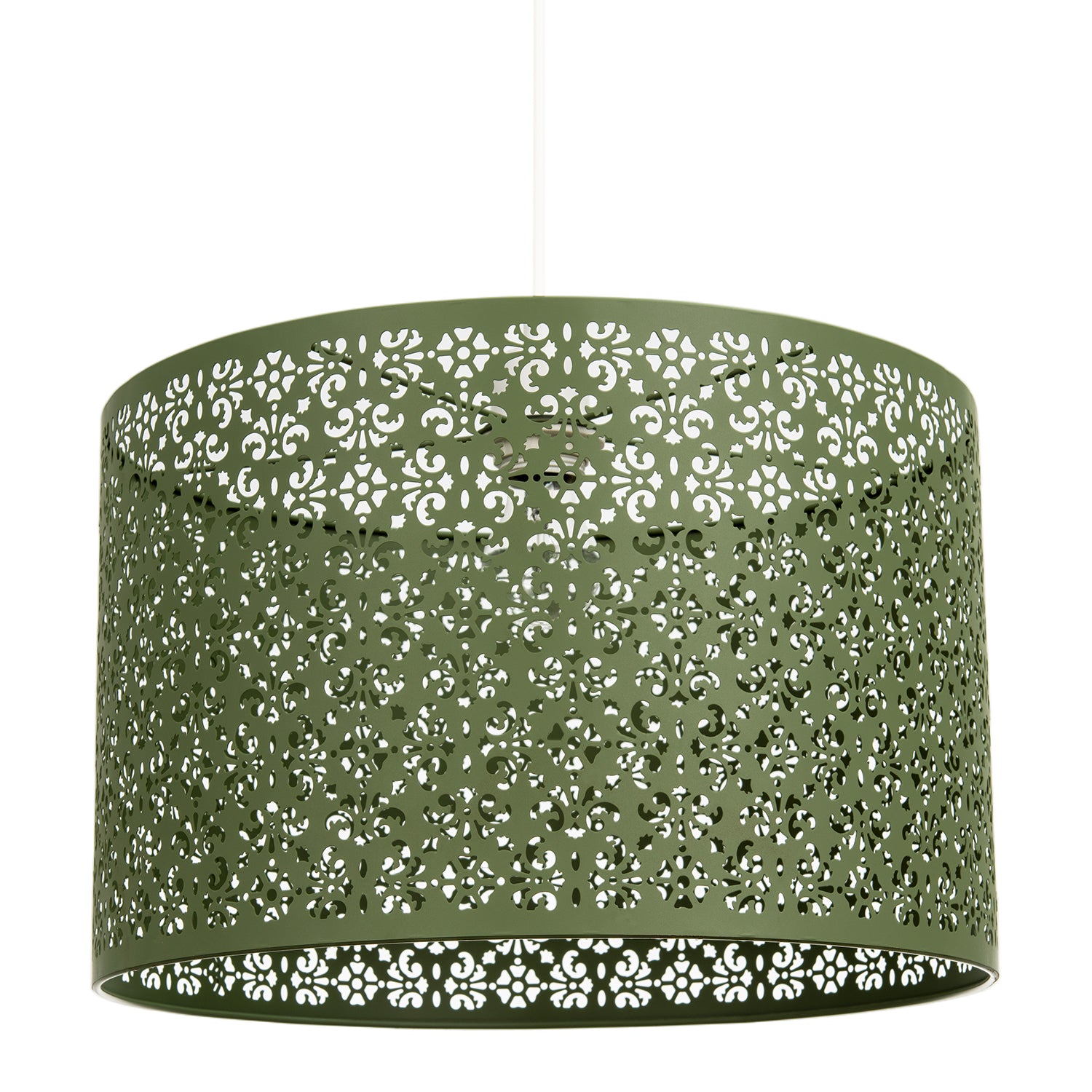 Moroccan Designed Large Olive Metal Pendant Shade with Floral Decor Image 1