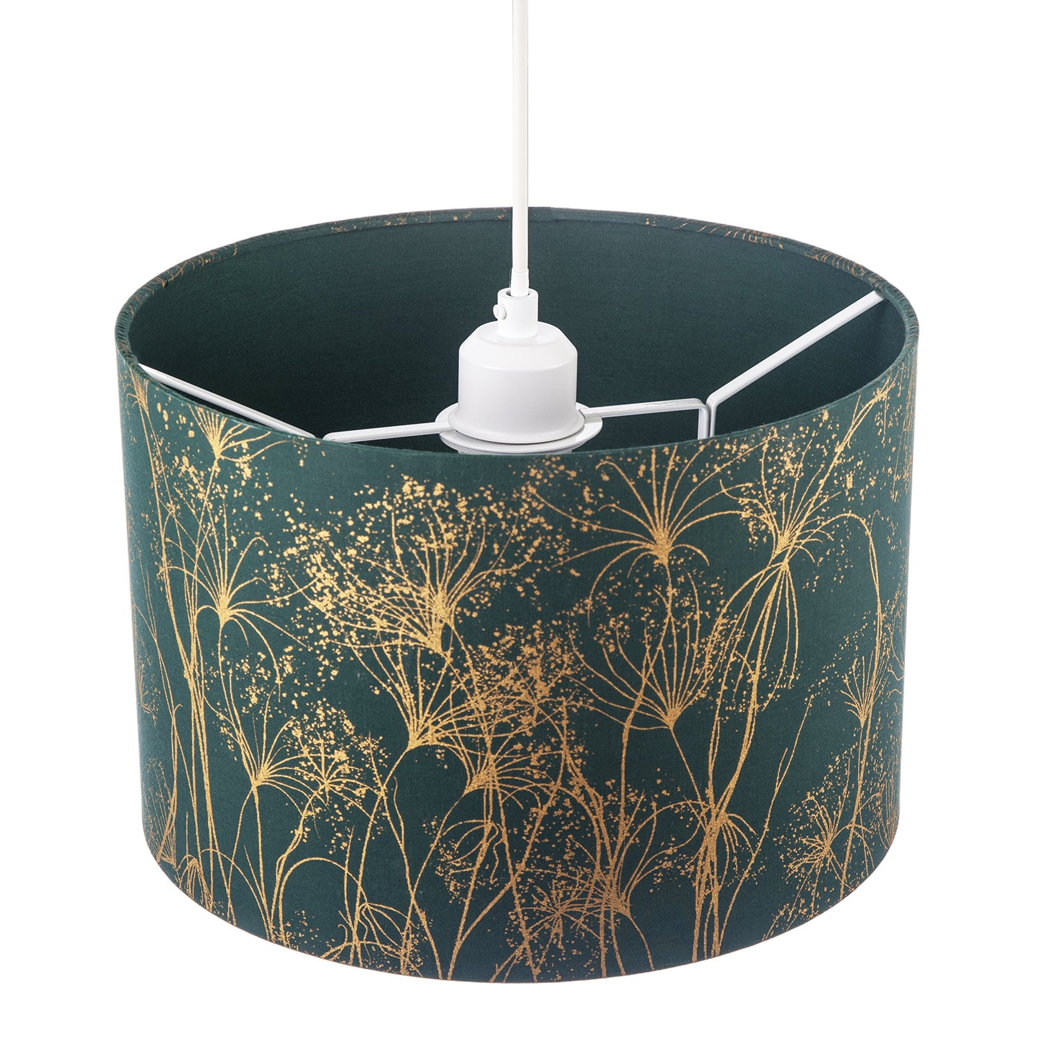 Deep Emerald Forest Green Lamp Shade with Botanical Gold Foil Print Image 3