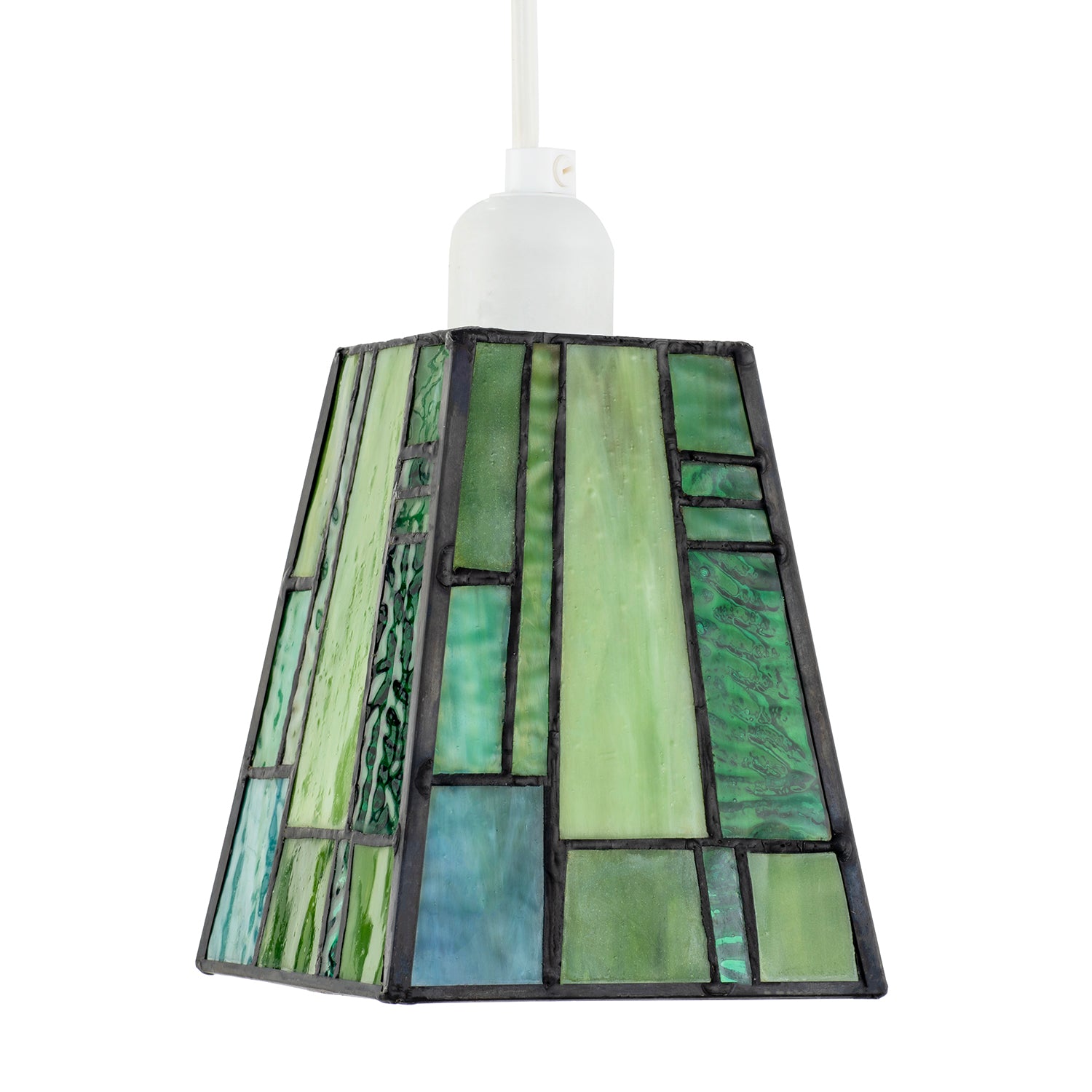 Art Deco Tiffany Glass Pendant Shade with Emerald and Green Panels Image 5