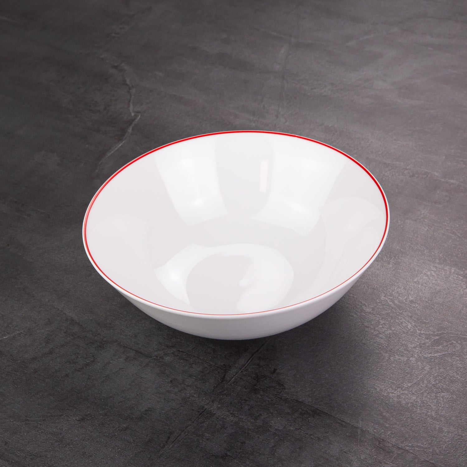 Set of 4 White Ceramic Dinner Bowls with Elegant Red Rim - Durable & Stylish Image 5