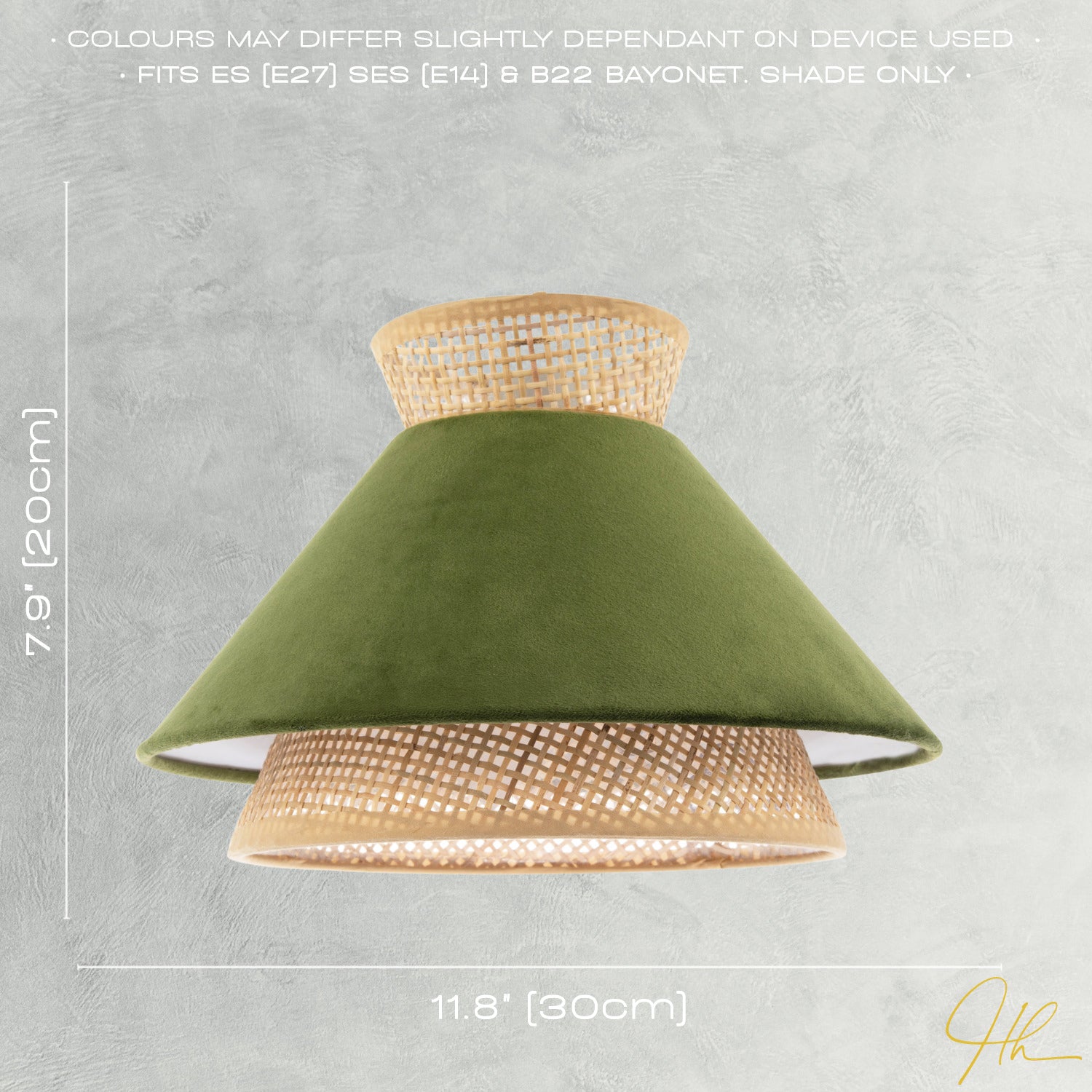 Designer Dark Olive Velvet and Natural Rattan Pendant Lighting Shade Image 6