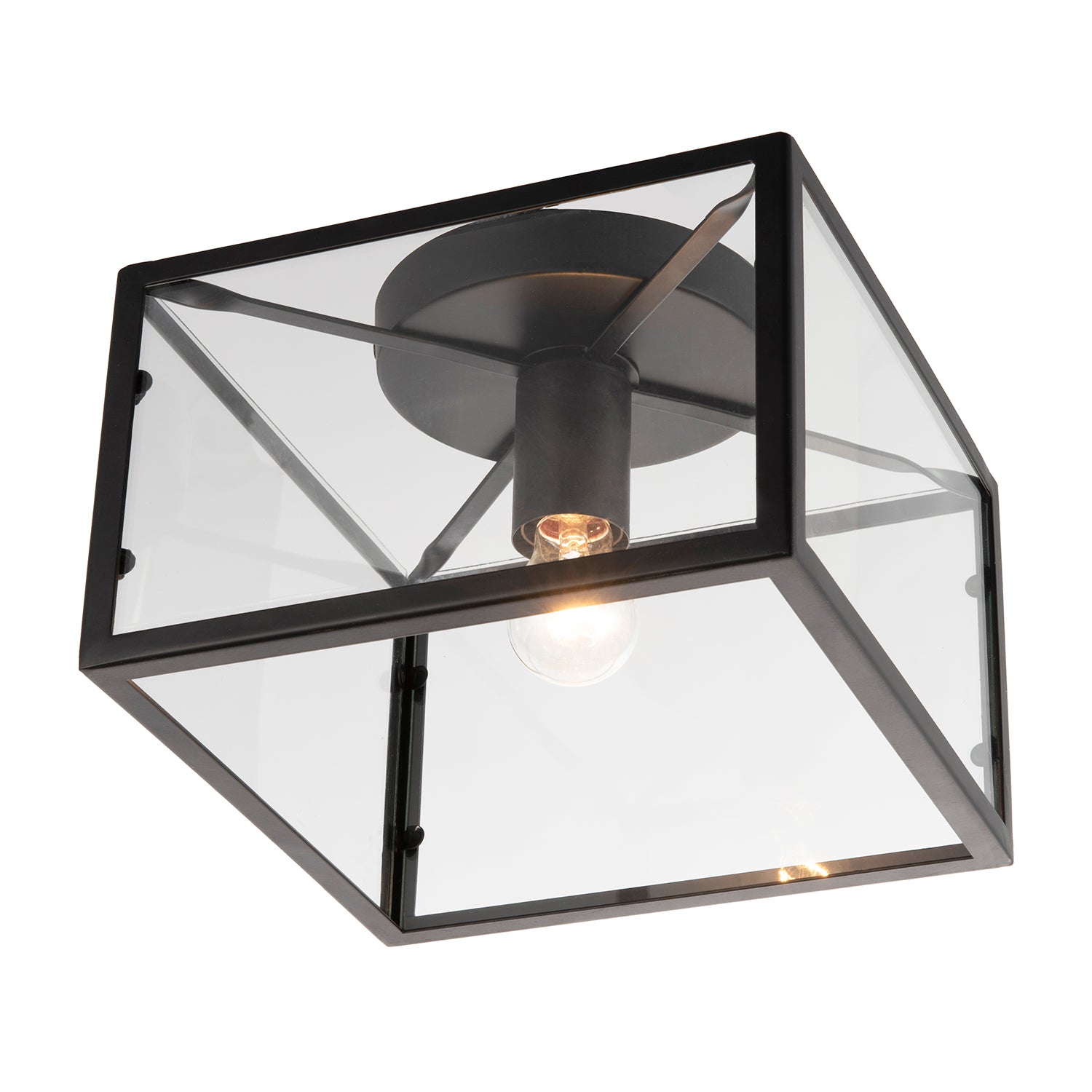 Industrial Square Box Matte Black Ceiling Light with Clear Glass Sides Image 3