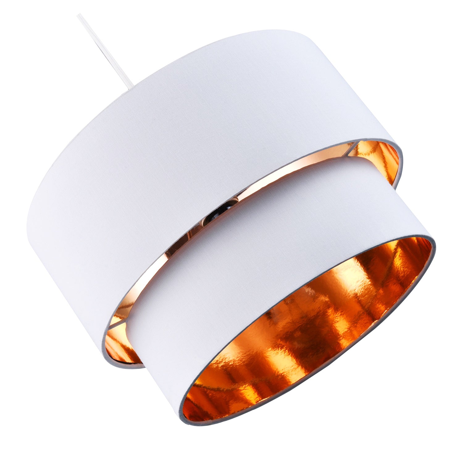 Modern Bright White Cotton Double Tier Ceiling Shade with Shiny Copper Inner Image 3