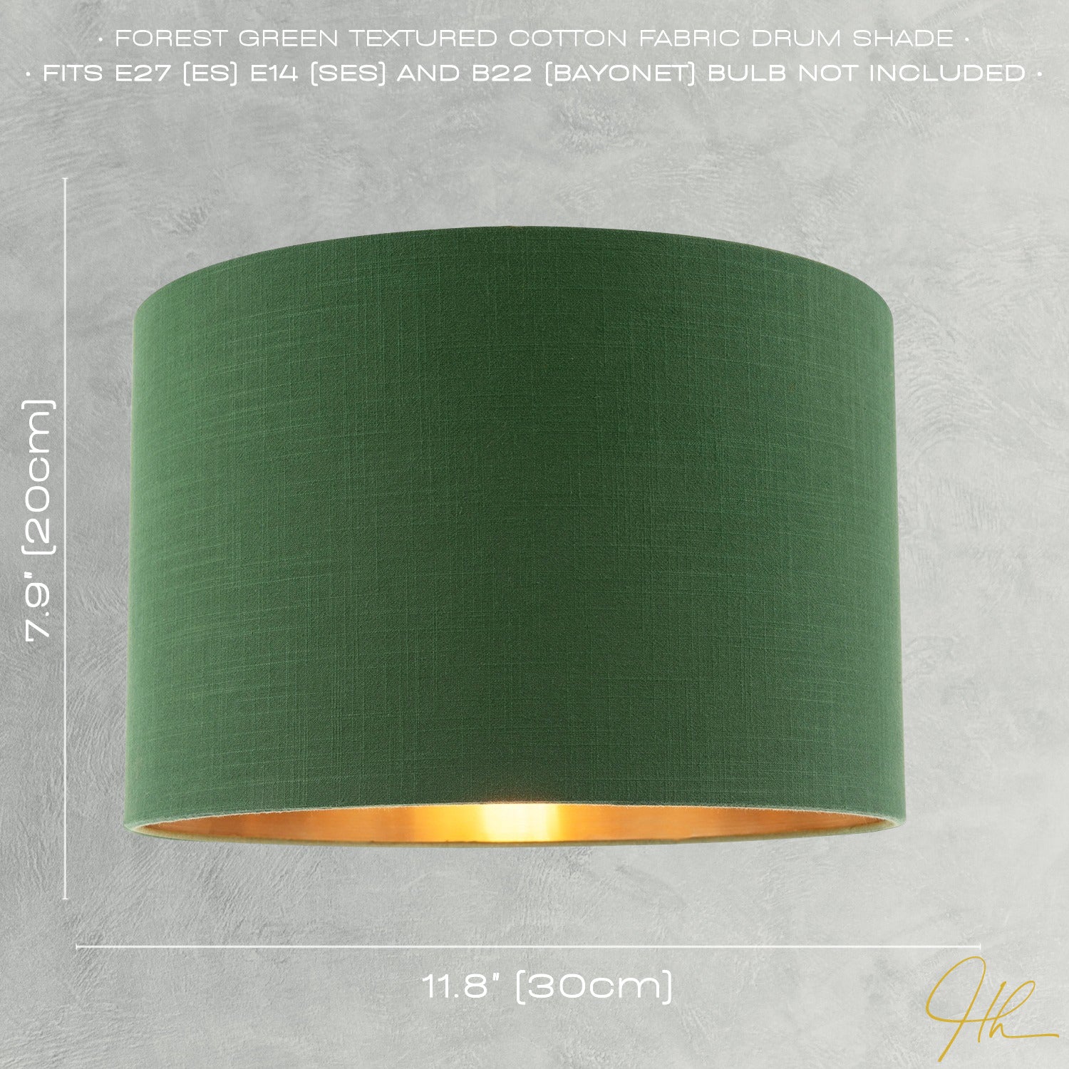 Modern Forest Green Cotton Lamp Shade with Brushed Gold Inner Lining Image 7