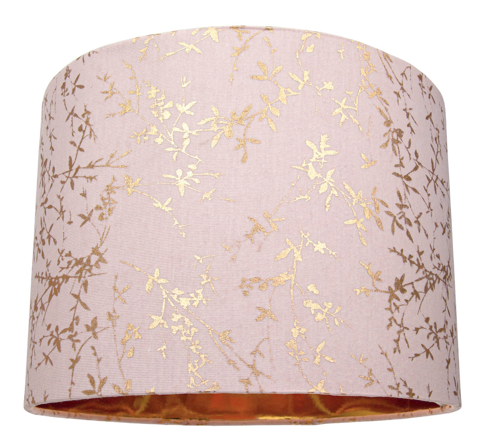 Modern Soft Pink Cotton Fabric 10" Lamp Shade with Gold Foil Floral Decoration Image 6