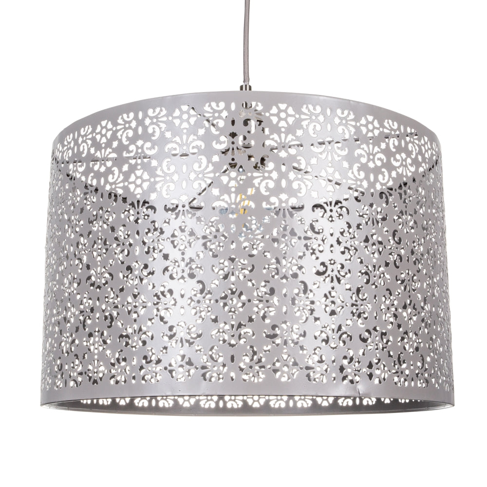 Marrakech Designed Large Grey Metal Pendant Light Shade with Floral Decoration Image 1