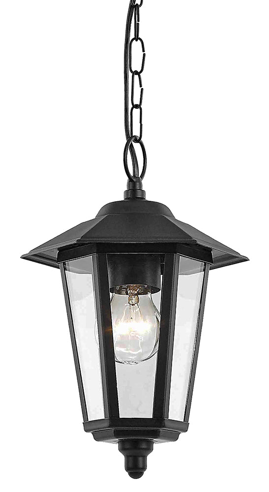 Contemporary Black Die-Cast Hanging Lantern Porch Light Fitting Image 1