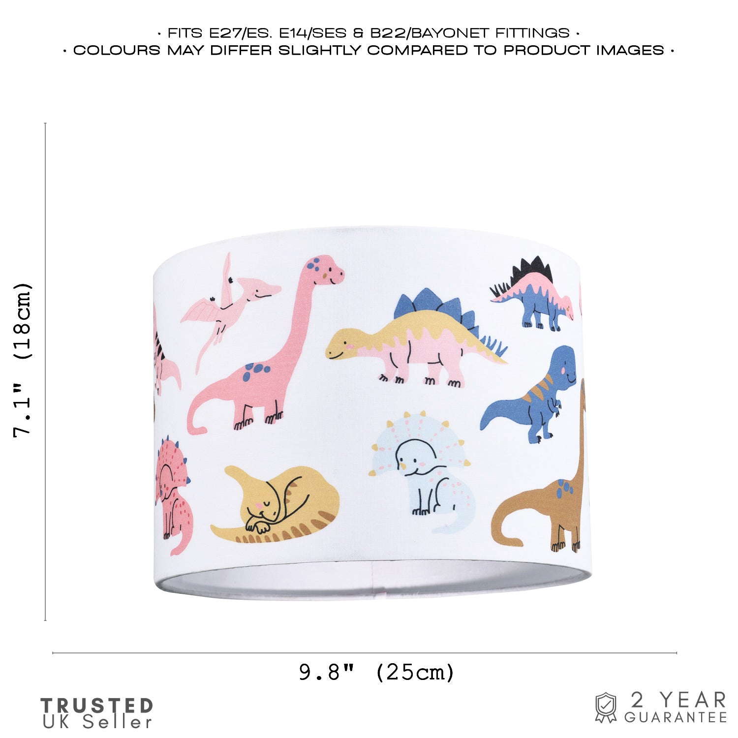 Cute and Fun Childs Colourful Dinosaur Cotton Fabric Lampshade with Inner Lining Image 7