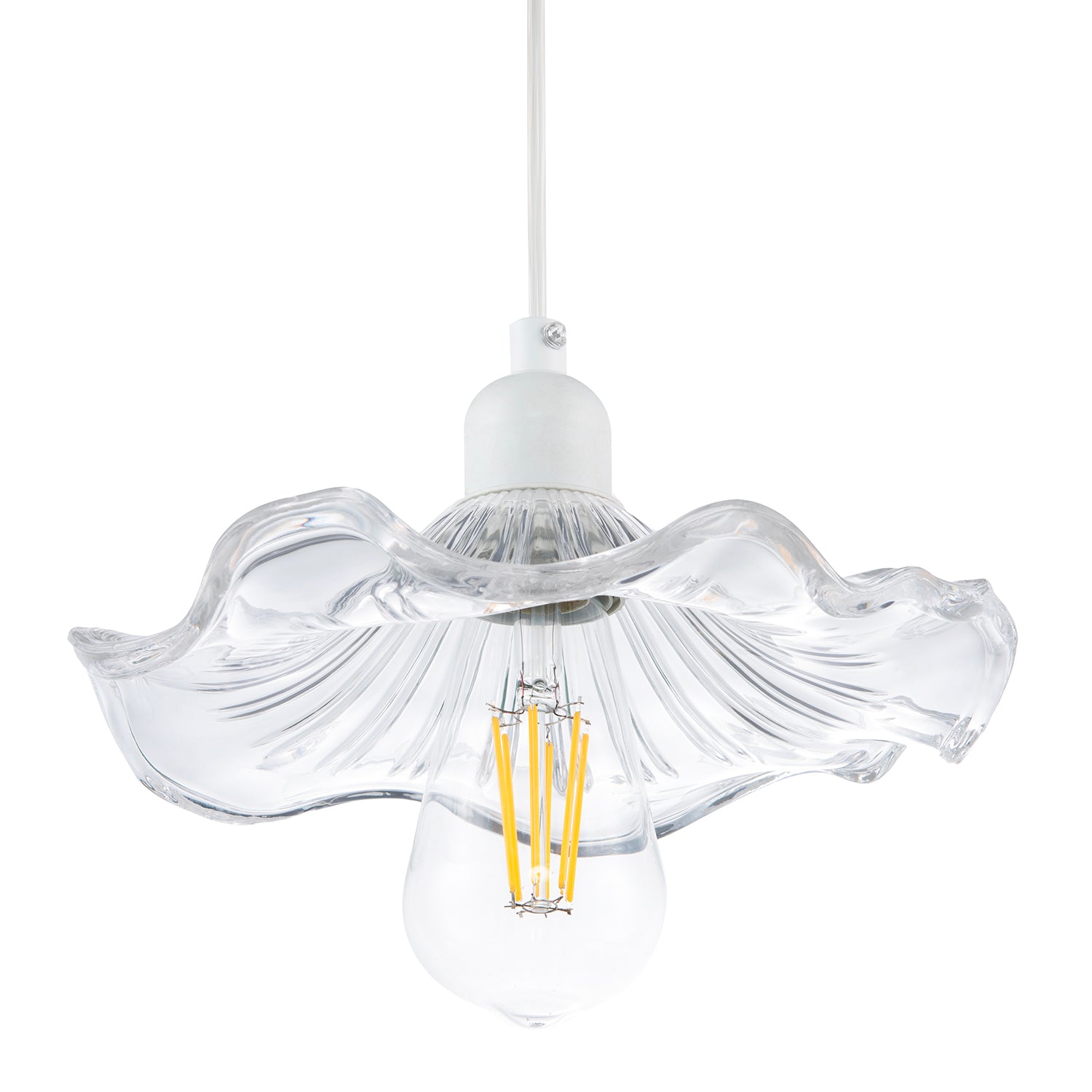 Designer Ribbed Clear Glass Pendant Light Shade with Wavy Ruffled Edge Image 3