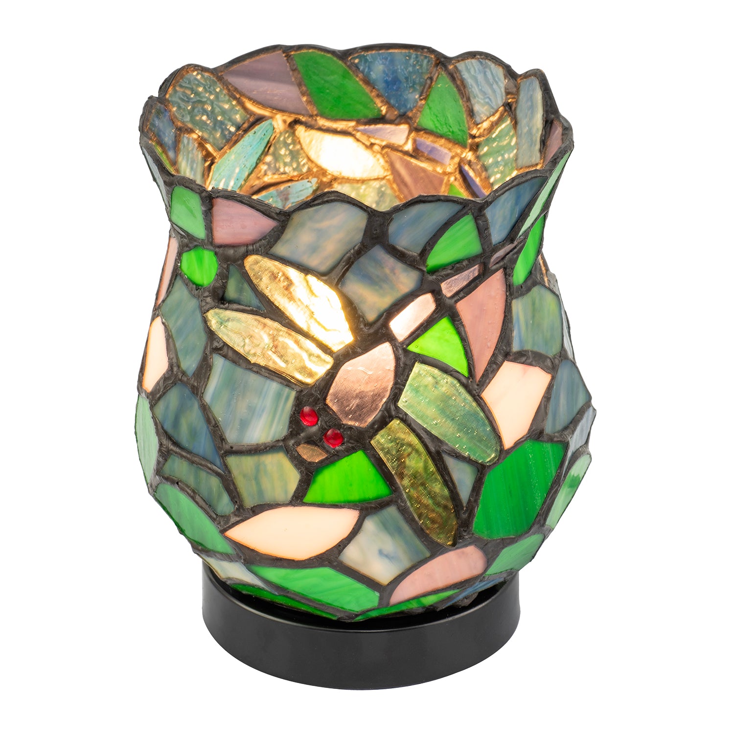 Dragonfly Themed Open Top Blue and Green Stained Glass Tiffany Lamp Image 4