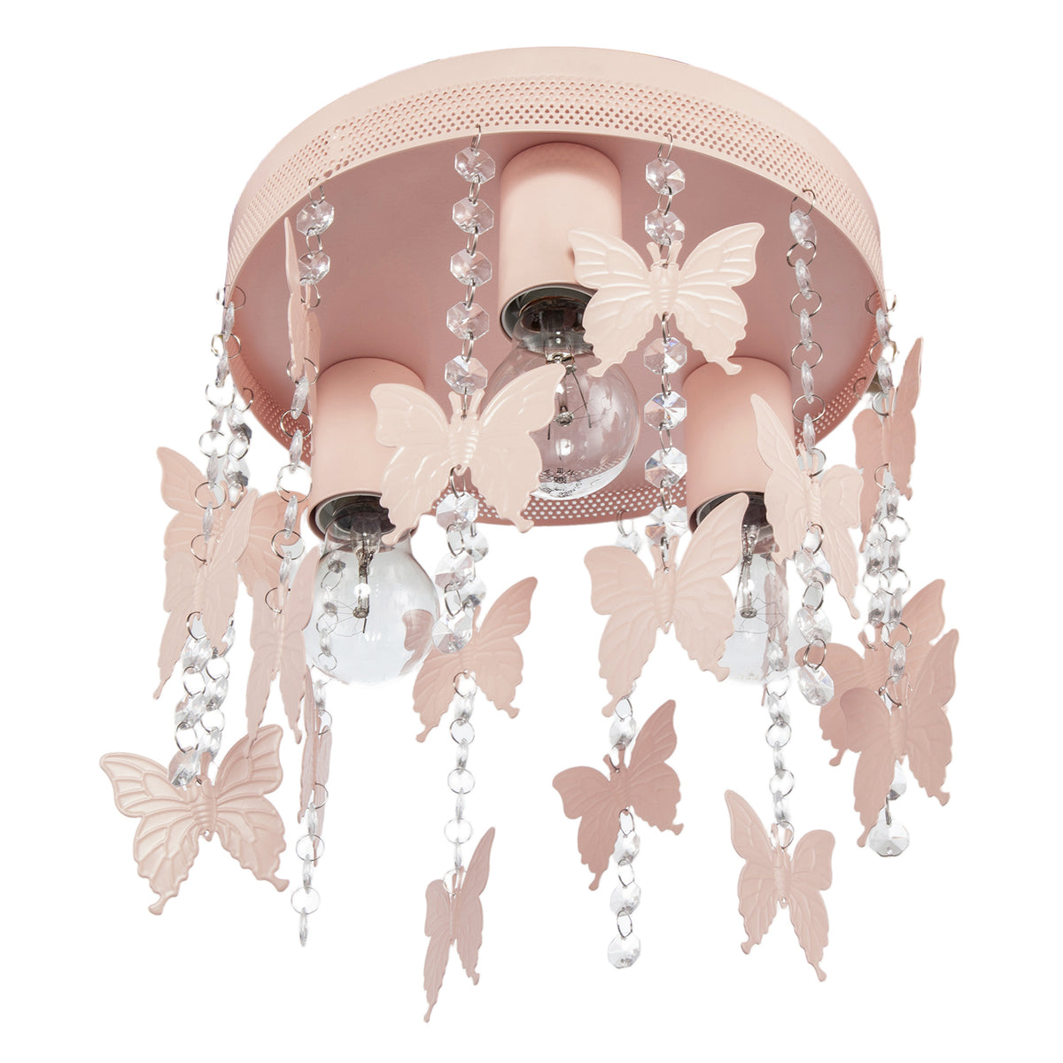 Childrens Ceiling Light Fitting in Blush Pink with Hanging Butterflies Image 3