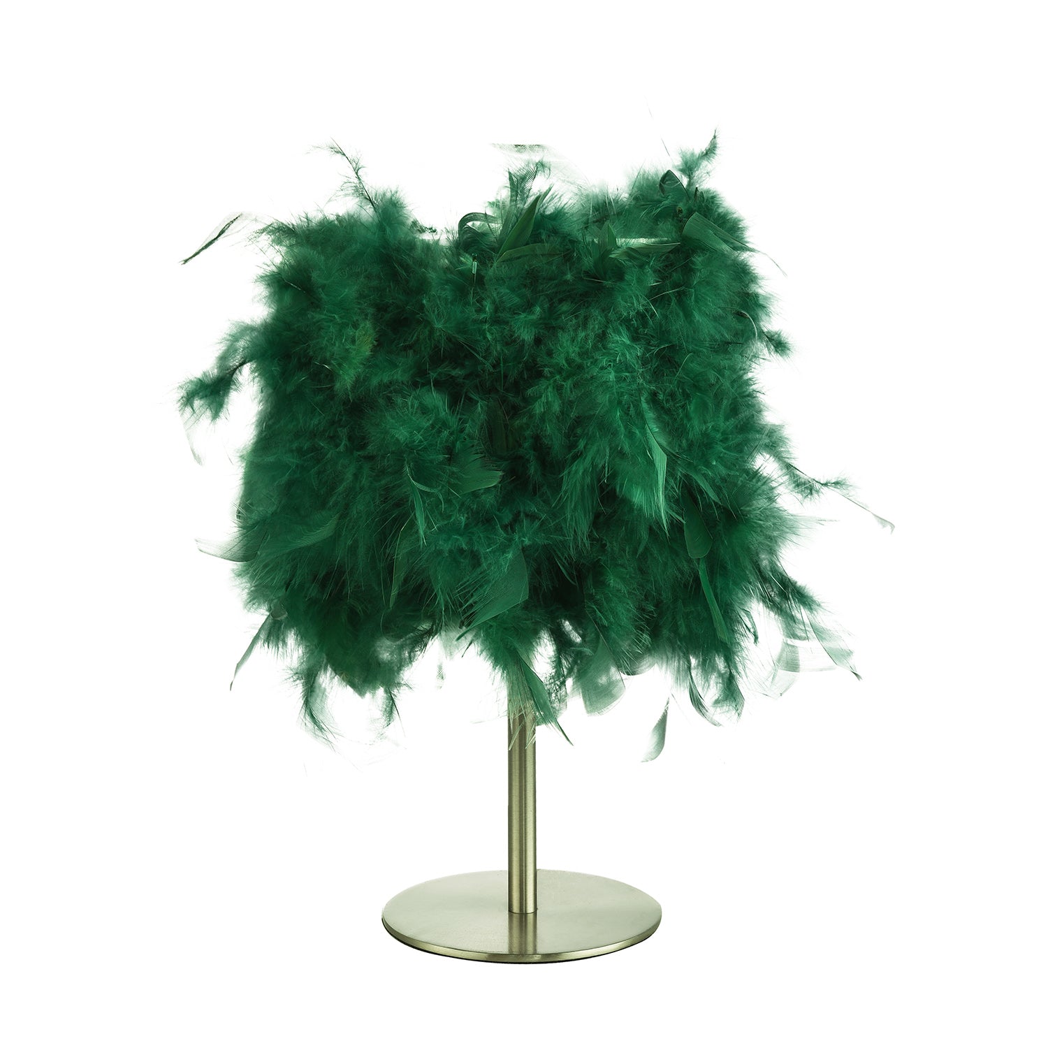 Modern and Chic Real Green Feather Table Lamp with Satin Nickel Base and Switch Image 1