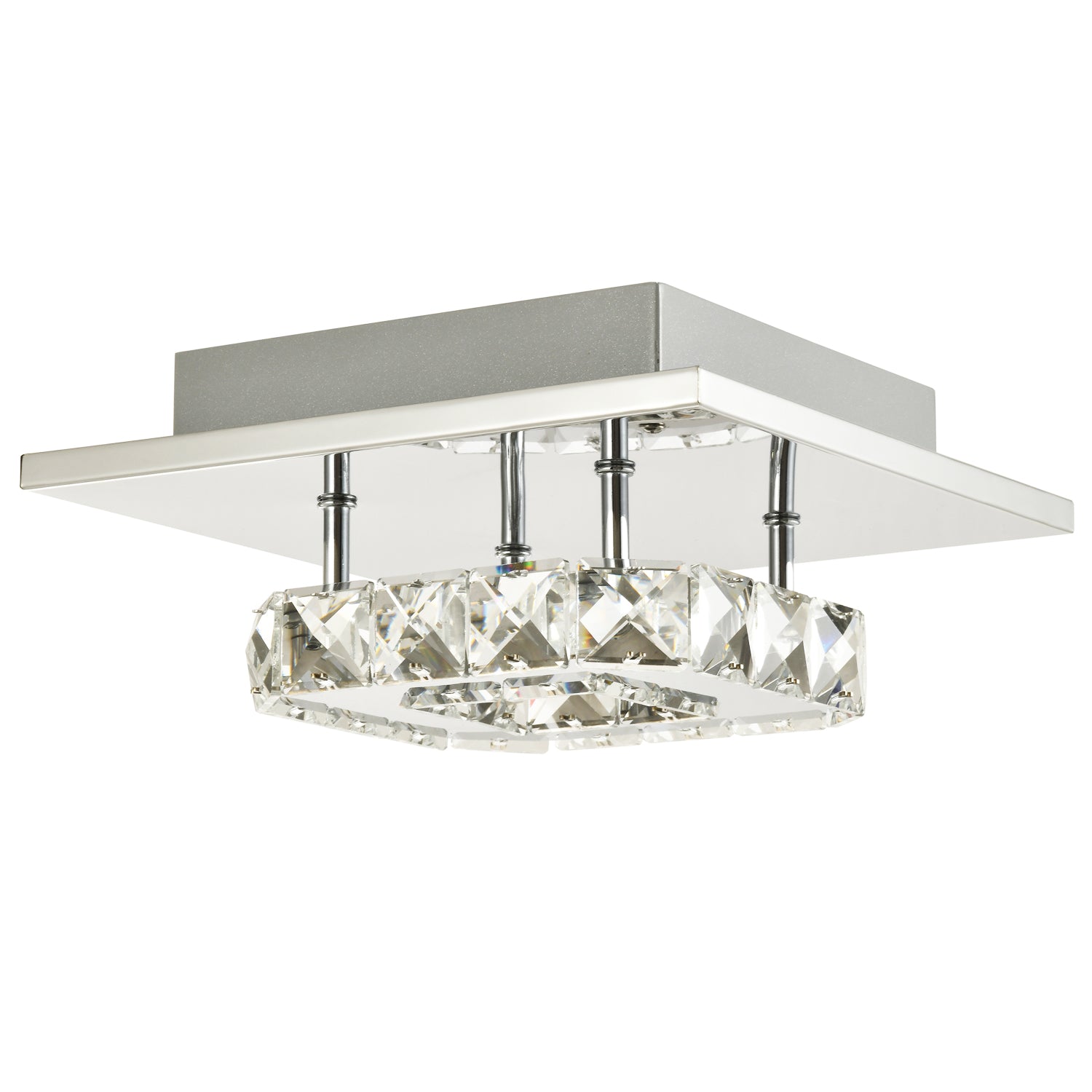 Modern LED Ceiling Light with Chrome Square Metal and Clear Crystal Glass Beads Image 4