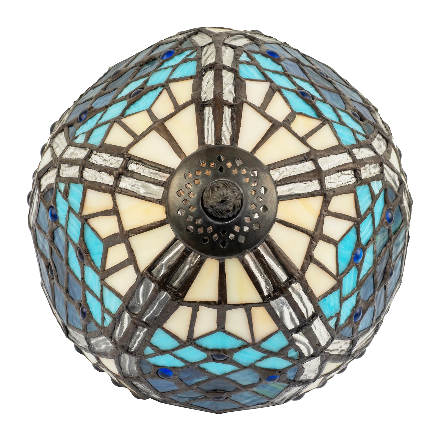 Sleek Hand Crafted Beaded Tiffany Table Lamp in Midnight and Sky Blue Image 3