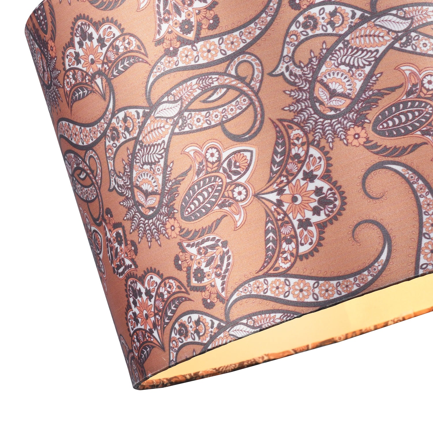 Oriental Ethnic Print Satin Fabric Lamp Shade in Pale Orange with Cream Inner Image 3