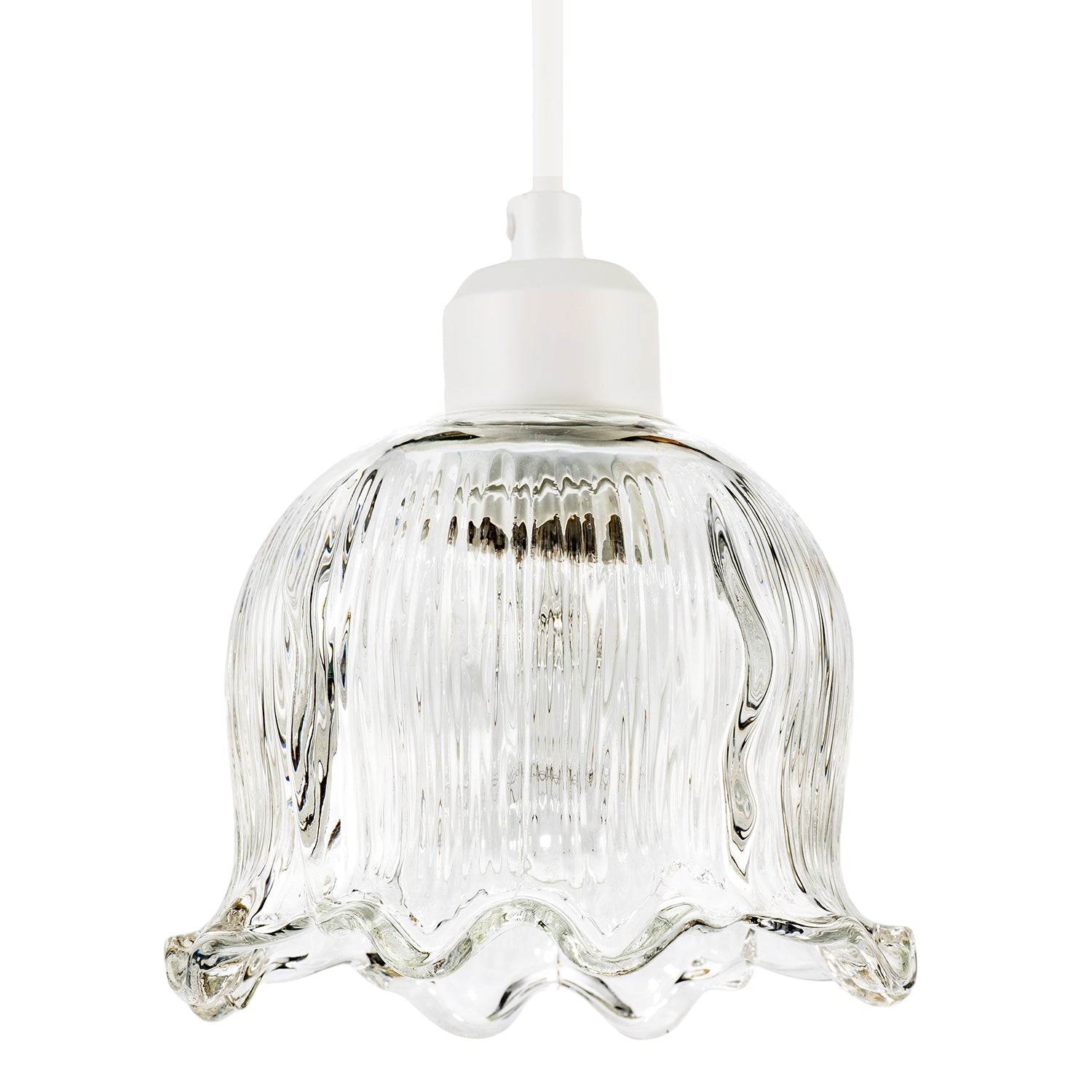 Transparent Ribbed Glass Pendant Lighting Shade in Compact Bell Shape Image 1