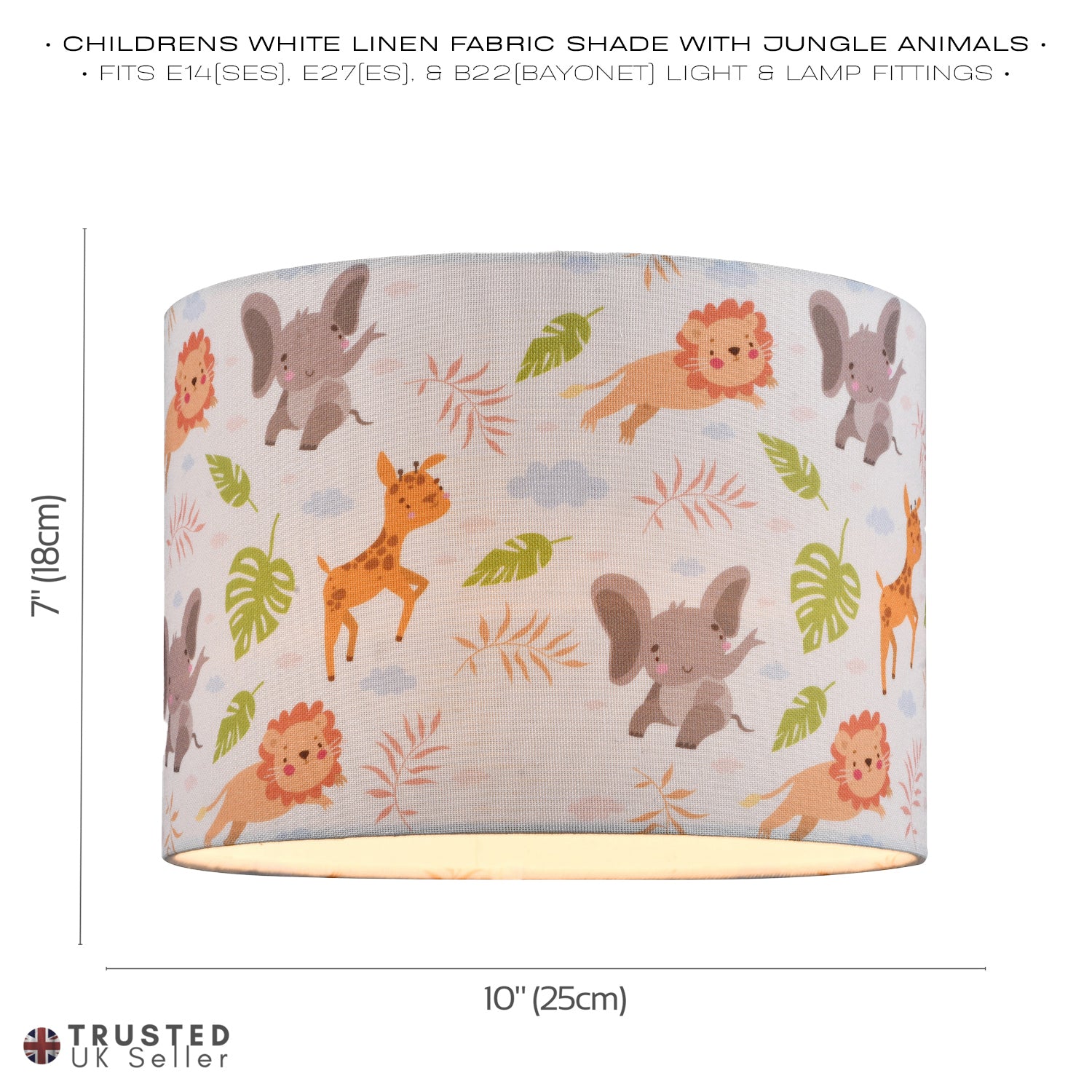 Jungle Animals Childrens Linen Fabric Lamp Shade - Elephants Lions and Giraffes Image 6