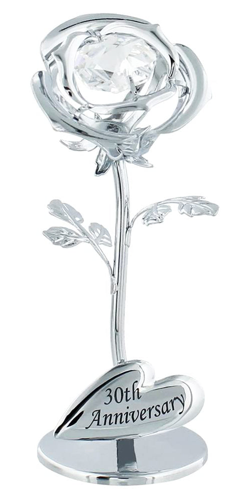 Modern "30th Anniversary" Silver Plated Flower with Clear Swarovski Crystal Bead Image 1