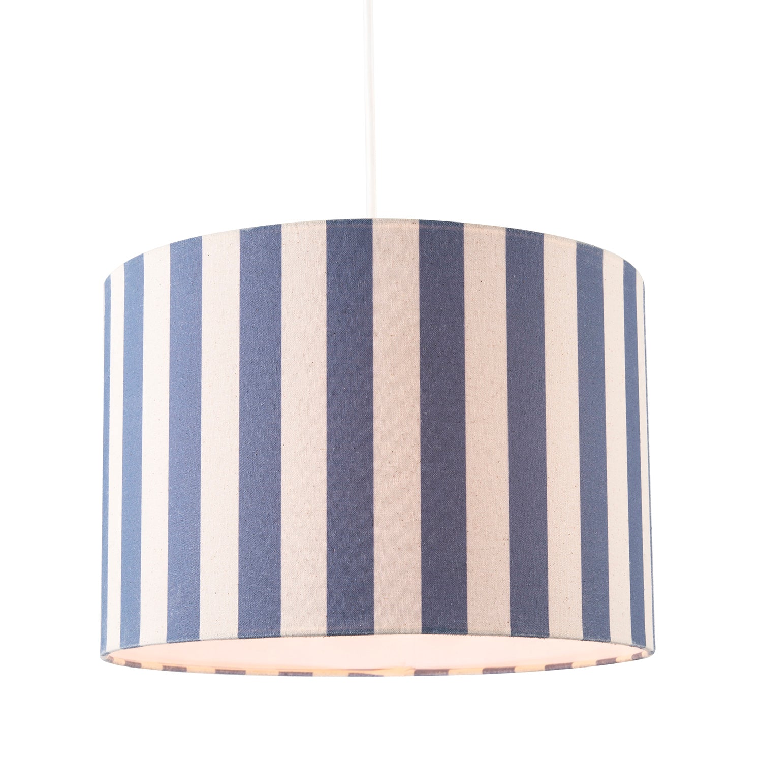 Amparo Blue and Oatmeal Linen Striped Drum Lampshade with Fabric Inner Image 2