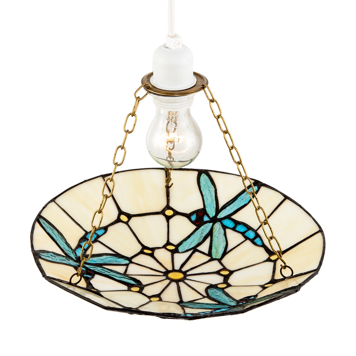 Aqua Sky Blue and Emerald Green Dragonfly Tiffany Glass Pendant Shade Image 3