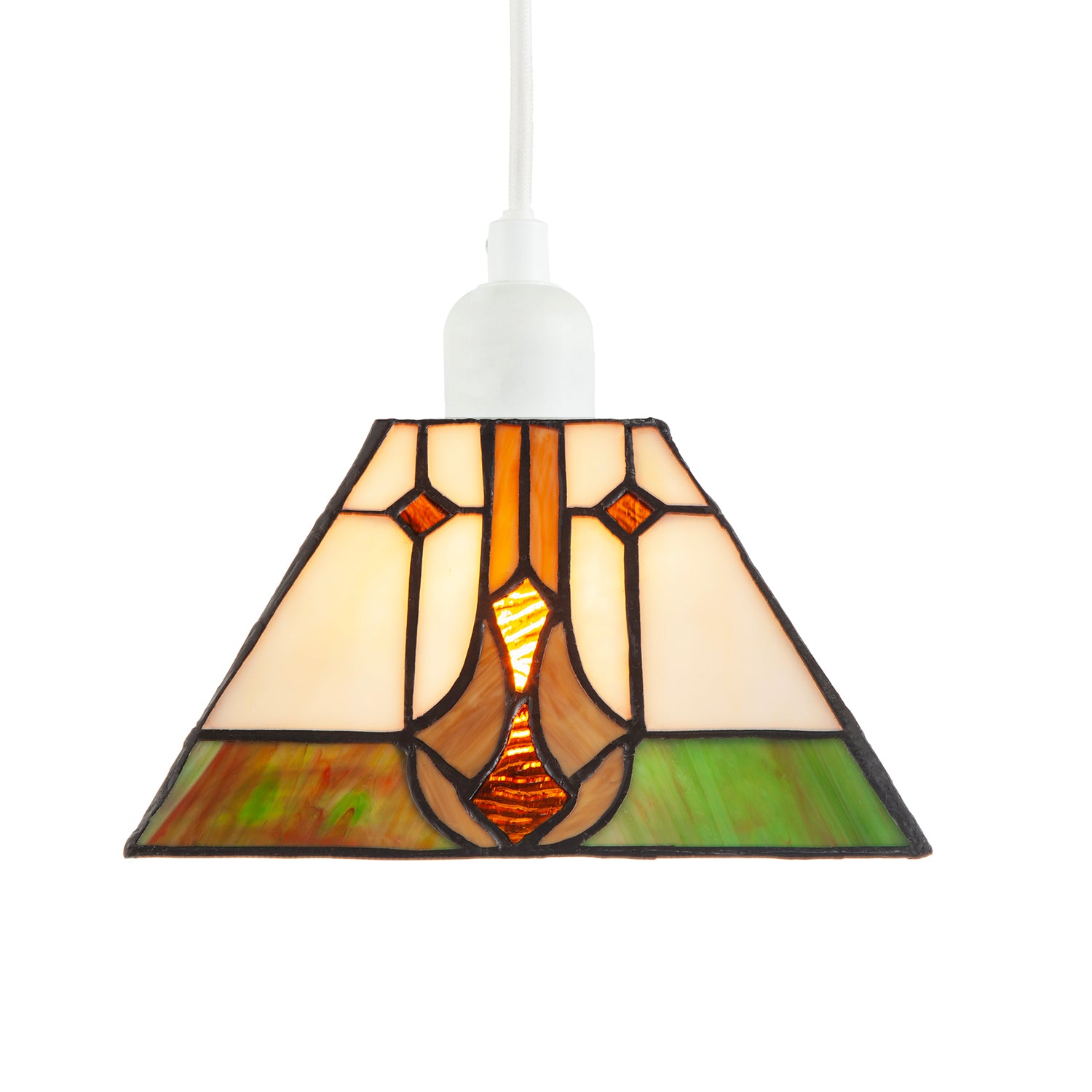 Designer Art Deco Tiffany Glass Pendant Light Shade in Green and Amber Image 4