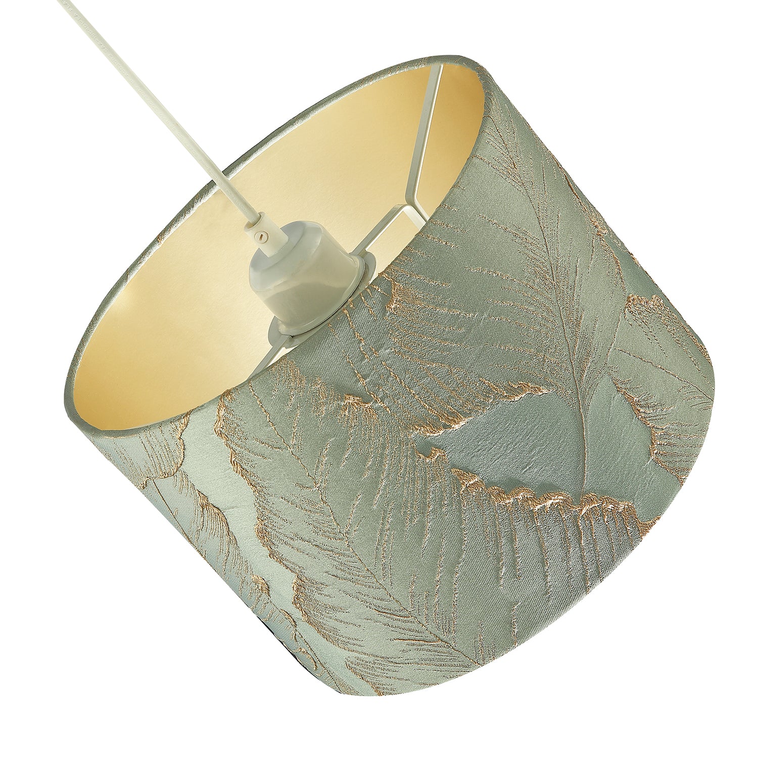 Dusty Silver Jacquard Cotton Lamp Shade with Gold Leaf Foil Leaves Image 4