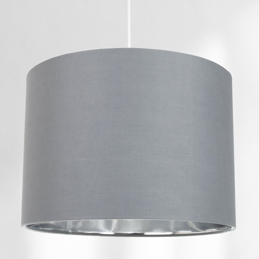 Contemporary Grey Cotton 12" Table/Pendant Lamp Shade with Shiny Silver Inner Image 6