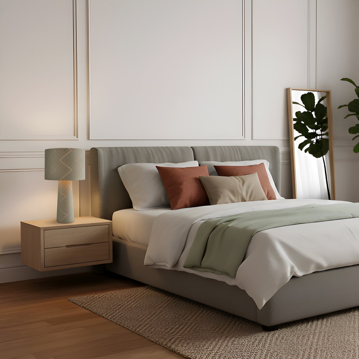 Duck Egg and Cream Jacquard Zig Zag Lamp with Fabric Shade and Base Image 6