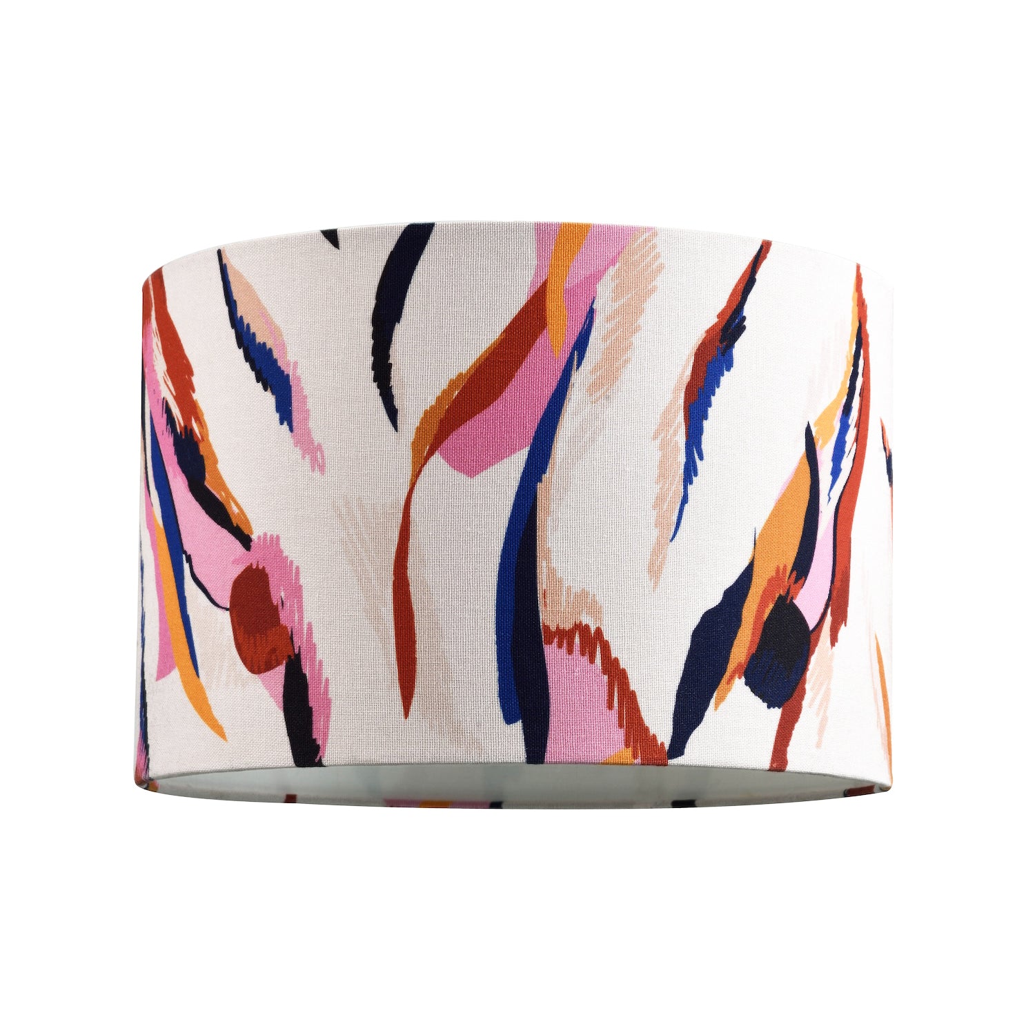 Abstract Feather Linen Fabric Drum Lamp Shade with Vivid Multi-Coloured Strokes Image 1