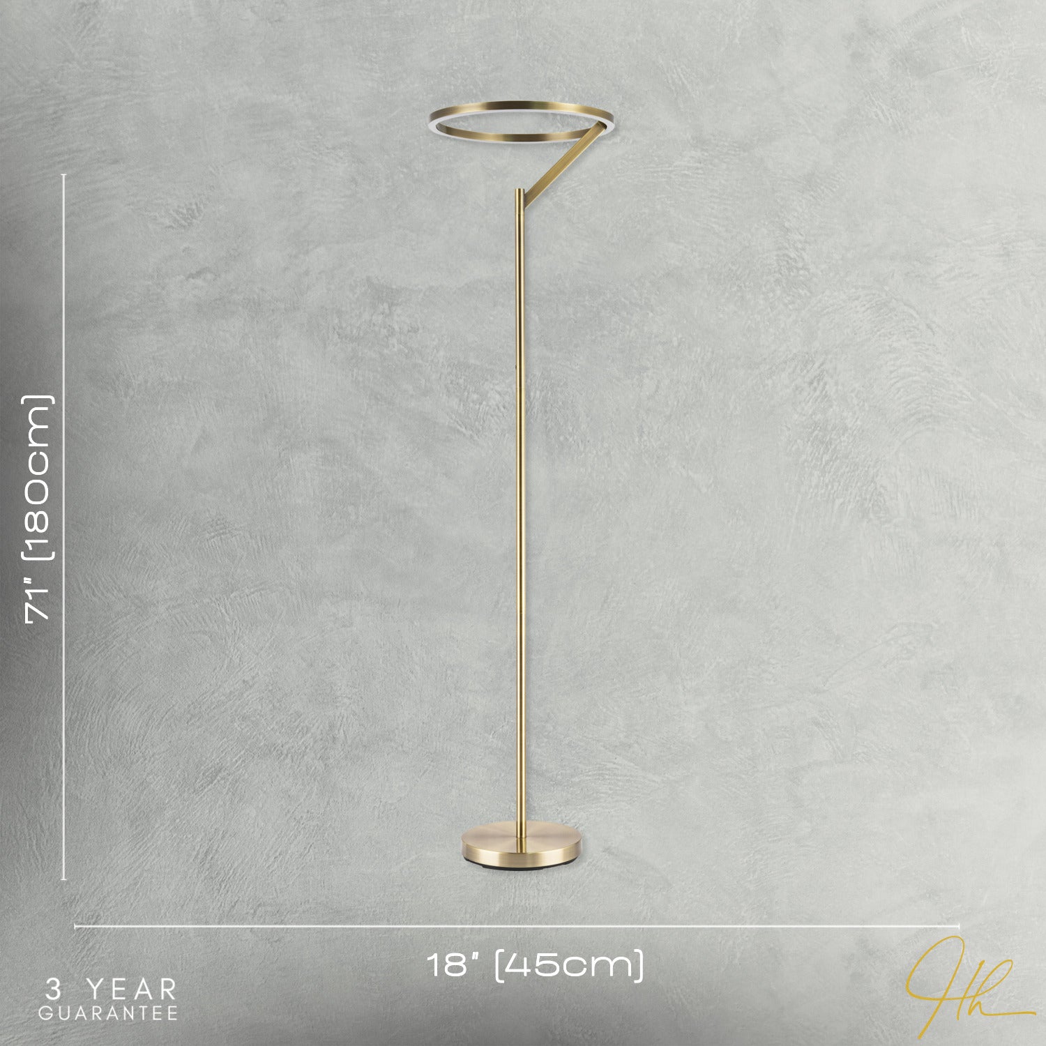 Designer Floor Lamp in Antique Brass with Large LED Halo Light Ring Image 7