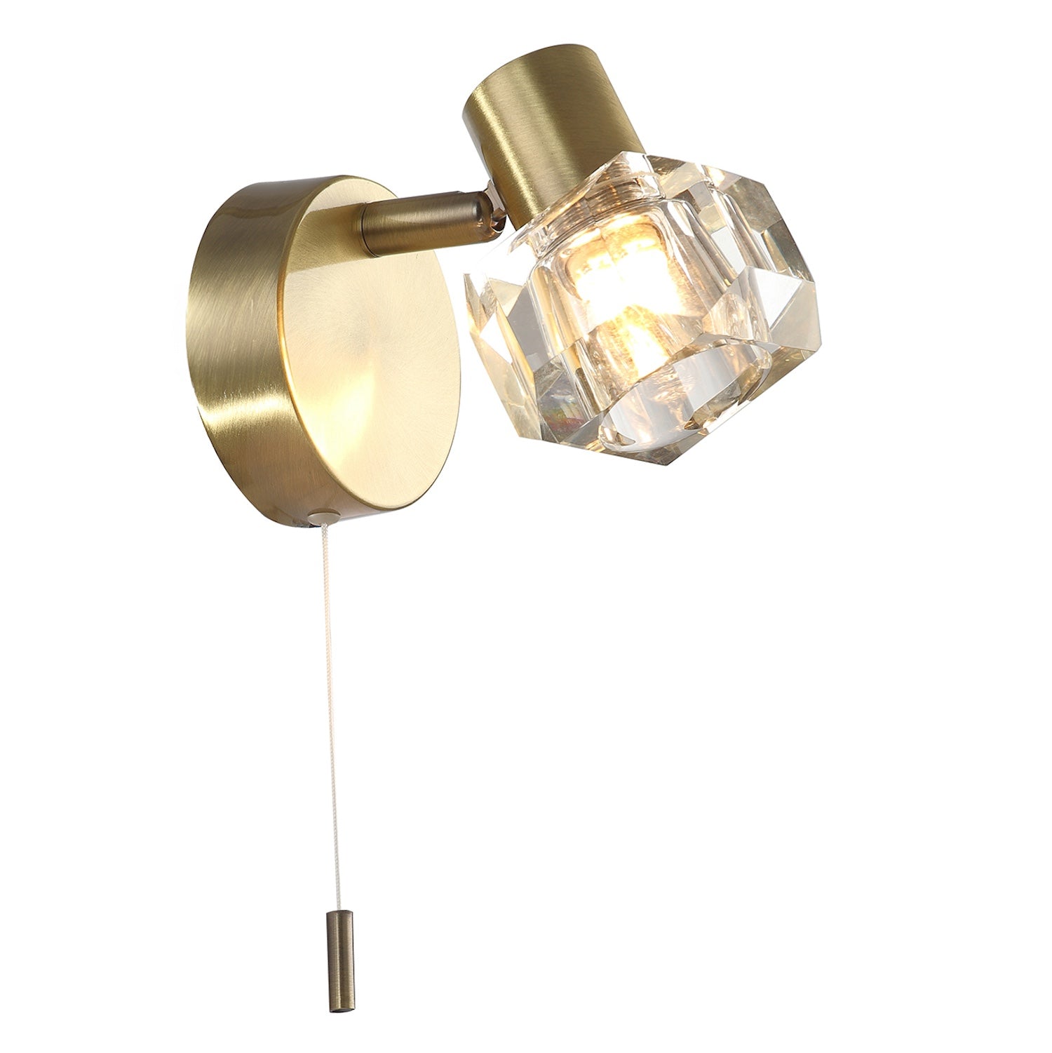 Modern Antique Brass Wall Light with Chunky Square Ice Cube Glass Shade Image 4