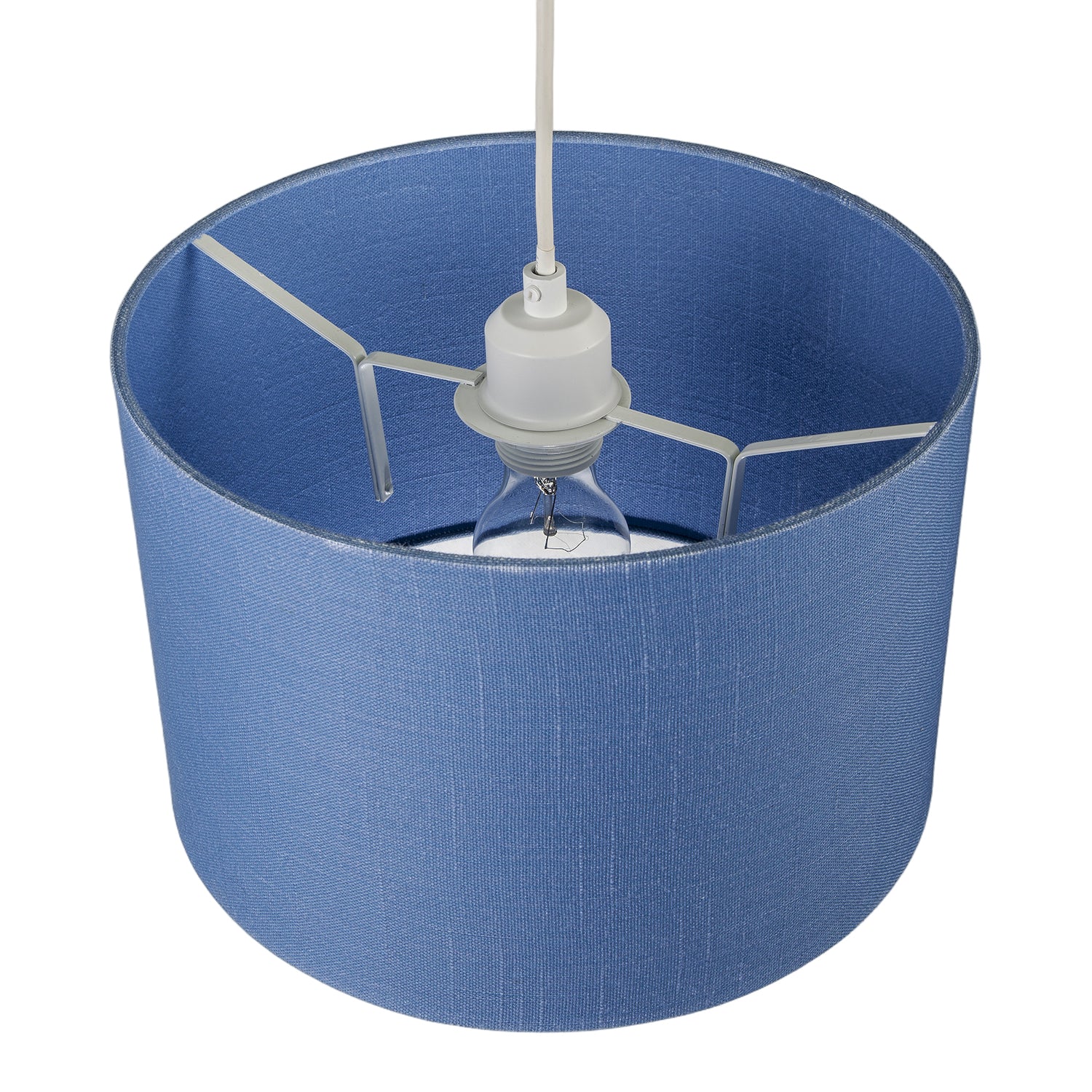 Designer English Manor Blue Textured Linen Fabric Circular Lamp Shade Image 3
